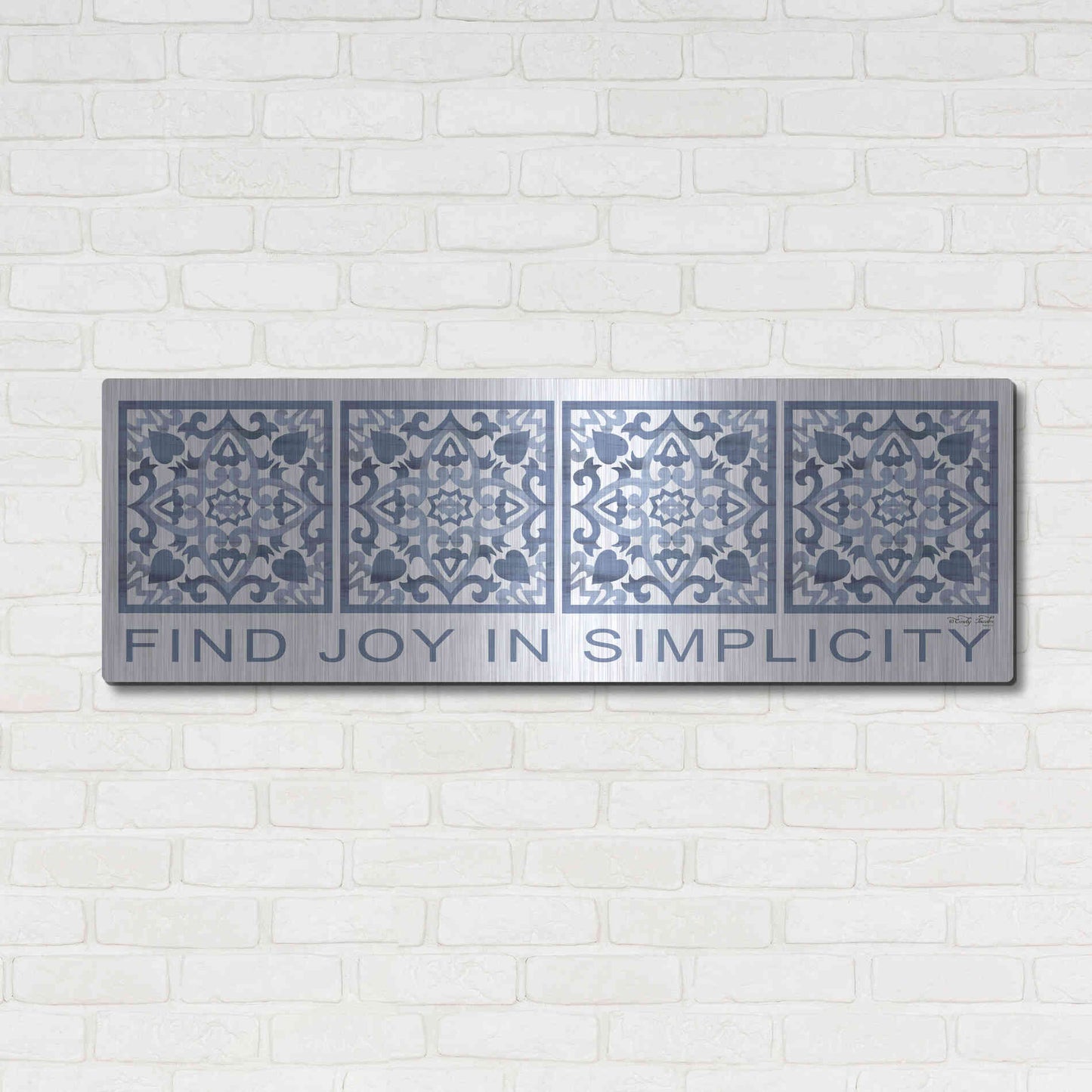 Luxe Metal Art 'Find Joy in Simplicity Pattern' by Cindy Jacobs, Metal Wall Art,48x16