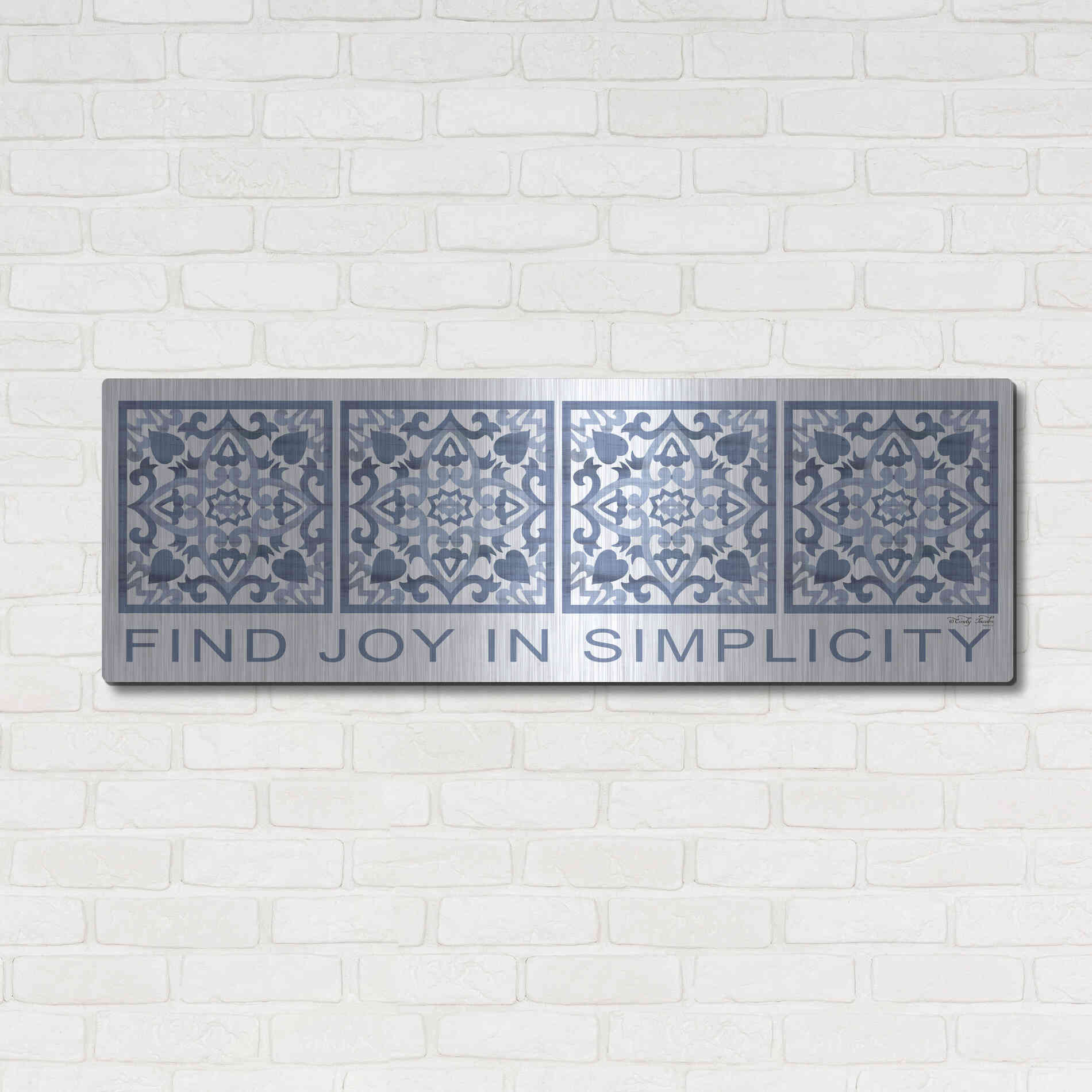 Luxe Metal Art 'Find Joy in Simplicity Pattern' by Cindy Jacobs, Metal Wall Art,48x16