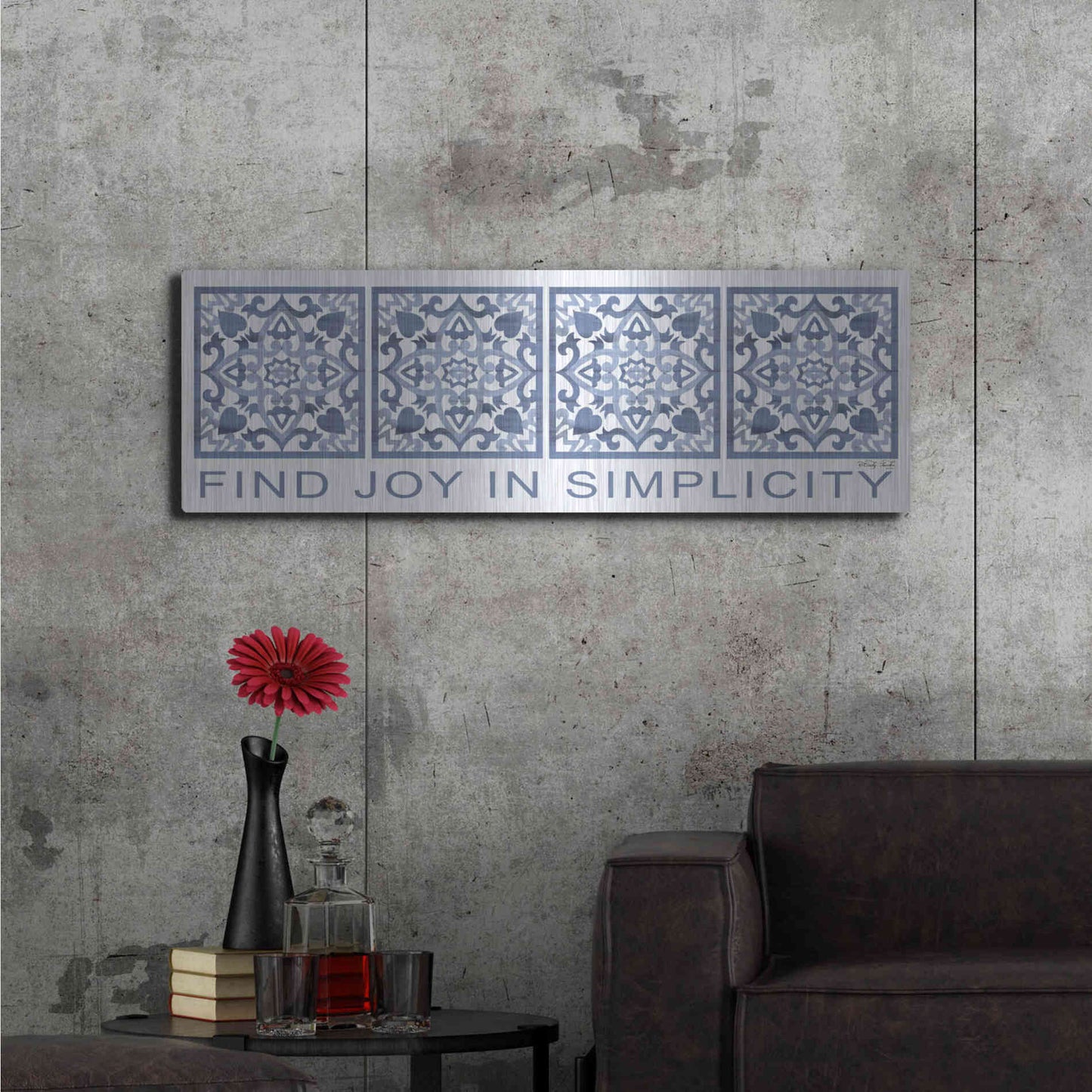Luxe Metal Art 'Find Joy in Simplicity Pattern' by Cindy Jacobs, Metal Wall Art,48x16