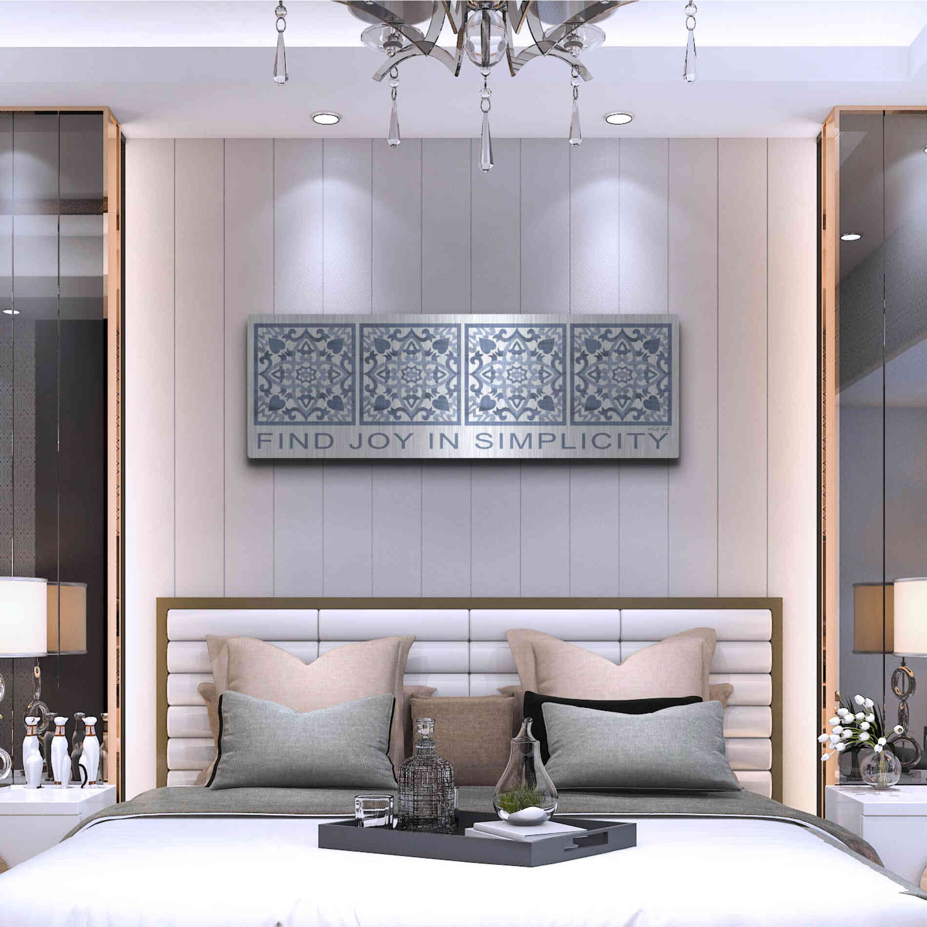 Luxe Metal Art 'Find Joy in Simplicity Pattern' by Cindy Jacobs, Metal Wall Art,48x16