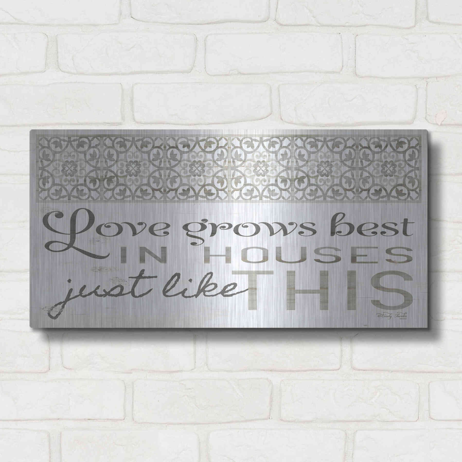 Luxe Metal Art 'Love Grows Best' by Cindy Jacobs, Metal Wall Art,24x12