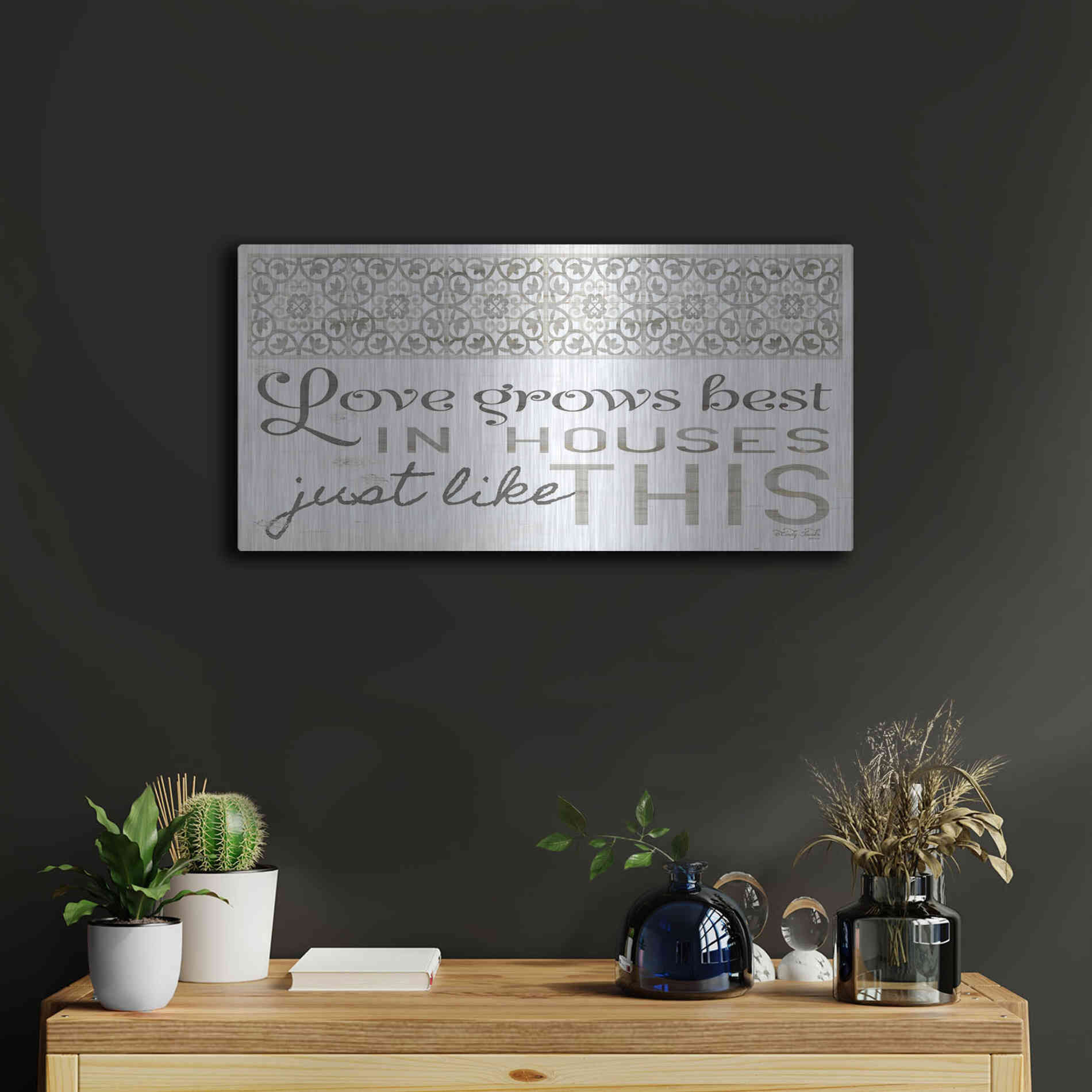 Luxe Metal Art 'Love Grows Best' by Cindy Jacobs, Metal Wall Art,24x12