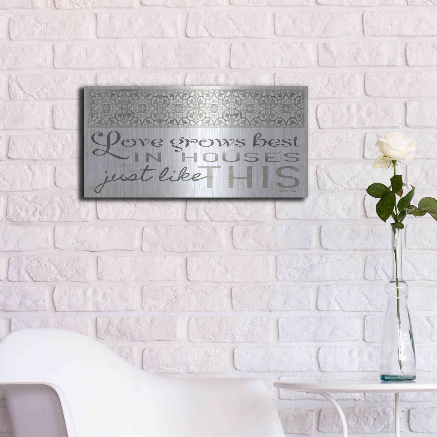 Luxe Metal Art 'Love Grows Best' by Cindy Jacobs, Metal Wall Art,24x12