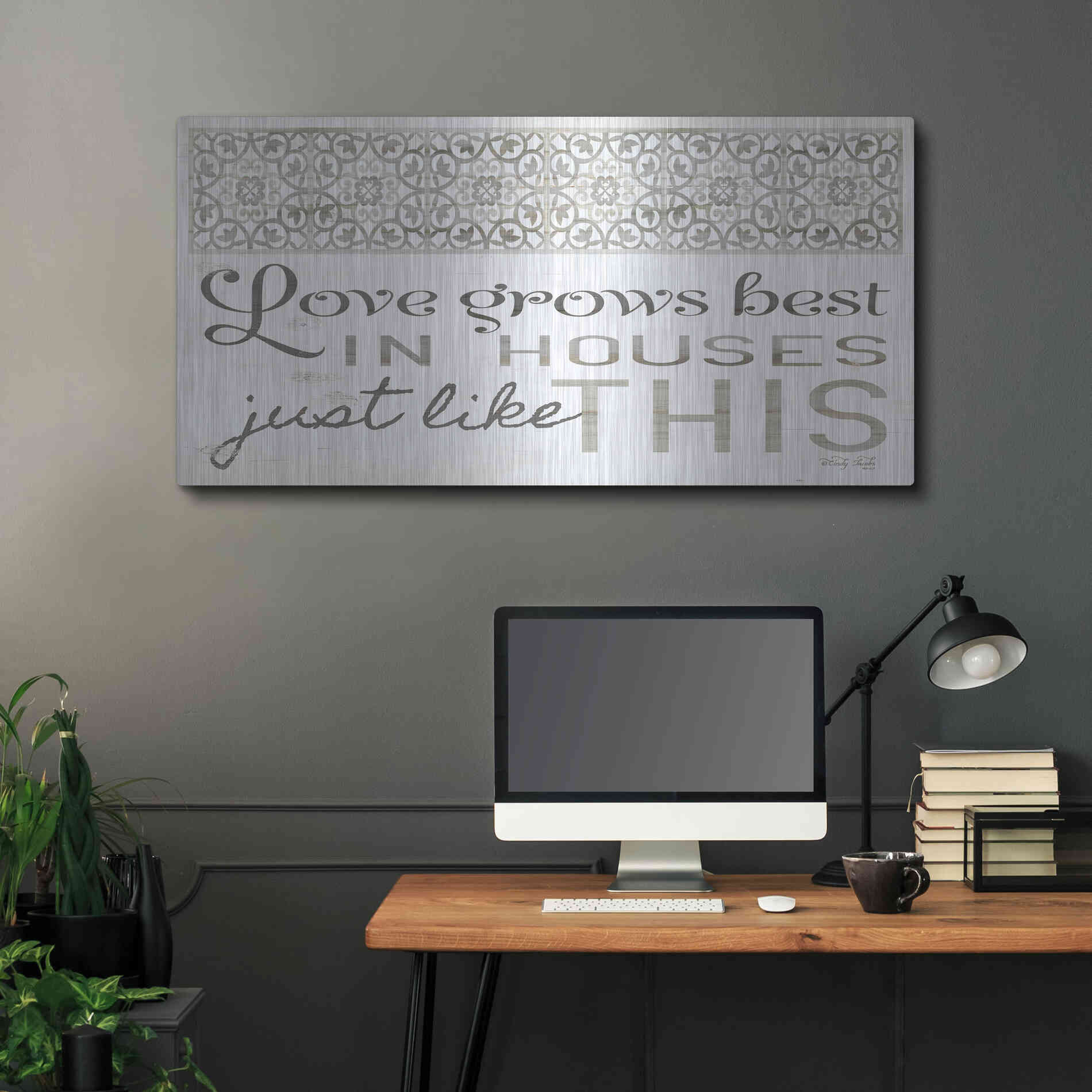 Luxe Metal Art 'Love Grows Best' by Cindy Jacobs, Metal Wall Art,48x24