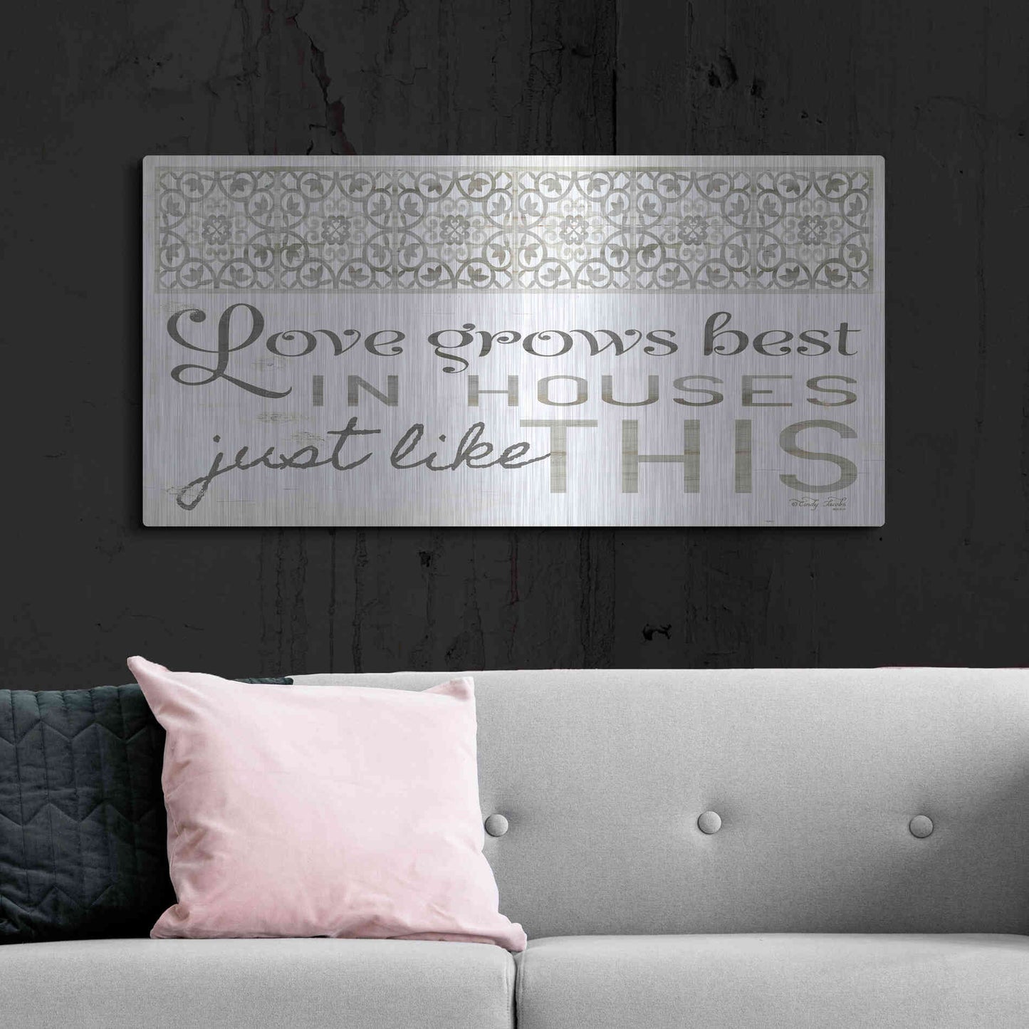 Luxe Metal Art 'Love Grows Best' by Cindy Jacobs, Metal Wall Art,48x24
