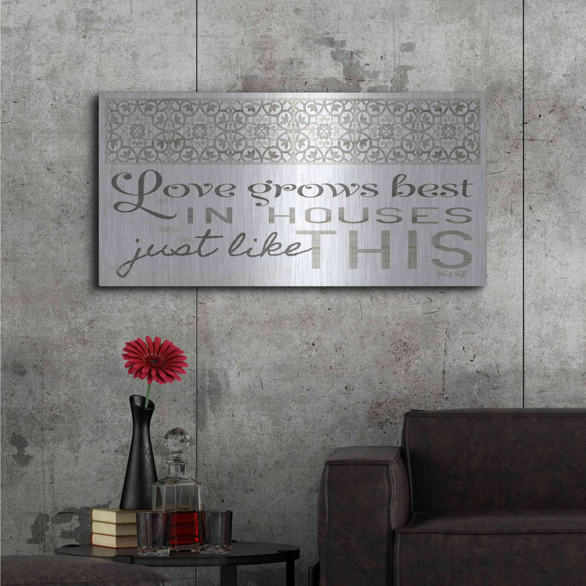 Luxe Metal Art 'Love Grows Best' by Cindy Jacobs, Metal Wall Art,48x24