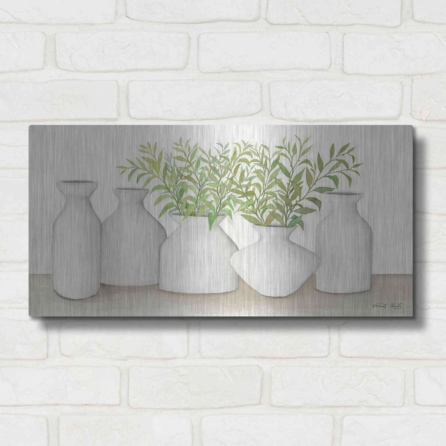 Luxe Metal Art 'Simplicity in White II' by Cindy Jacobs, Metal Wall Art,24x12