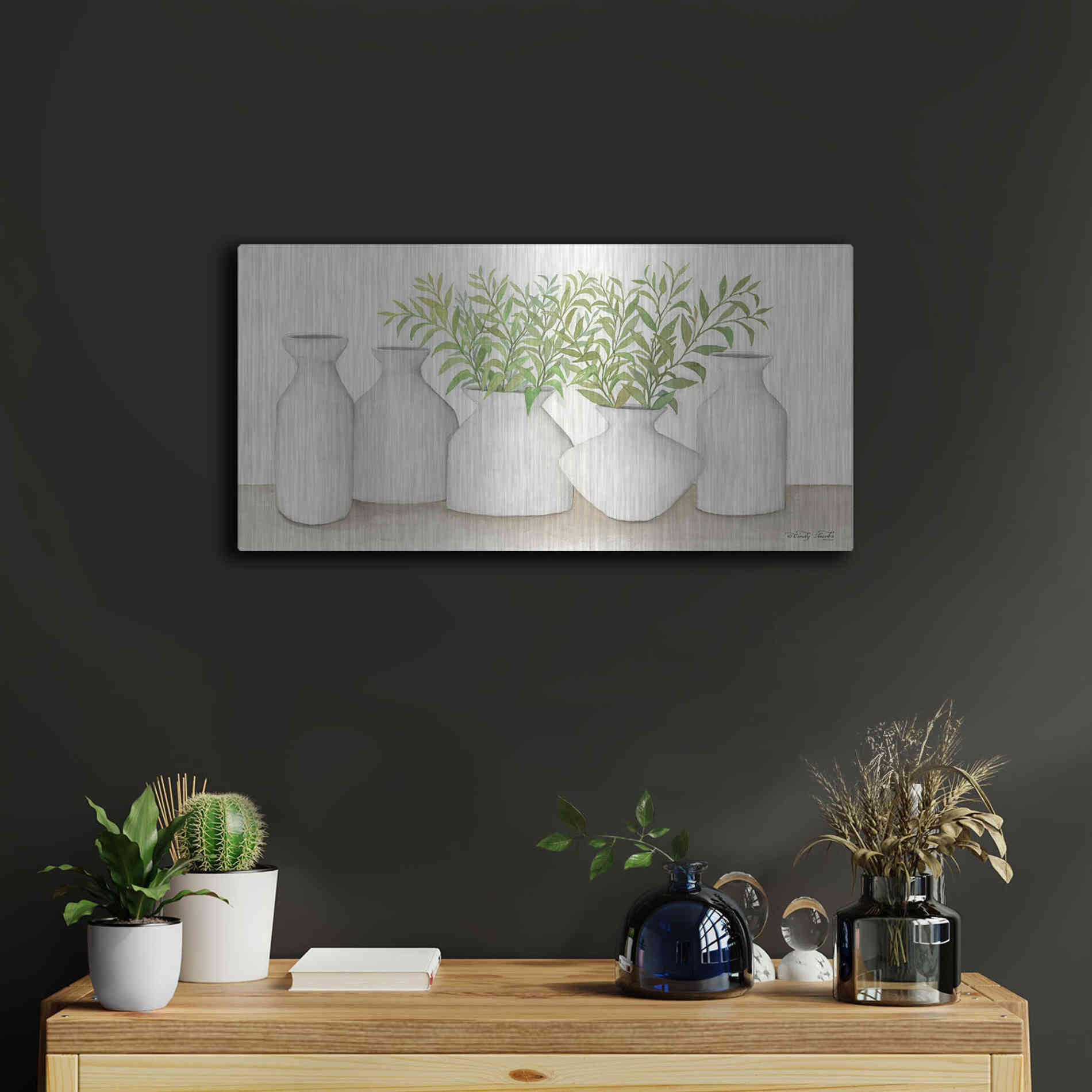 Luxe Metal Art 'Simplicity in White II' by Cindy Jacobs, Metal Wall Art,24x12