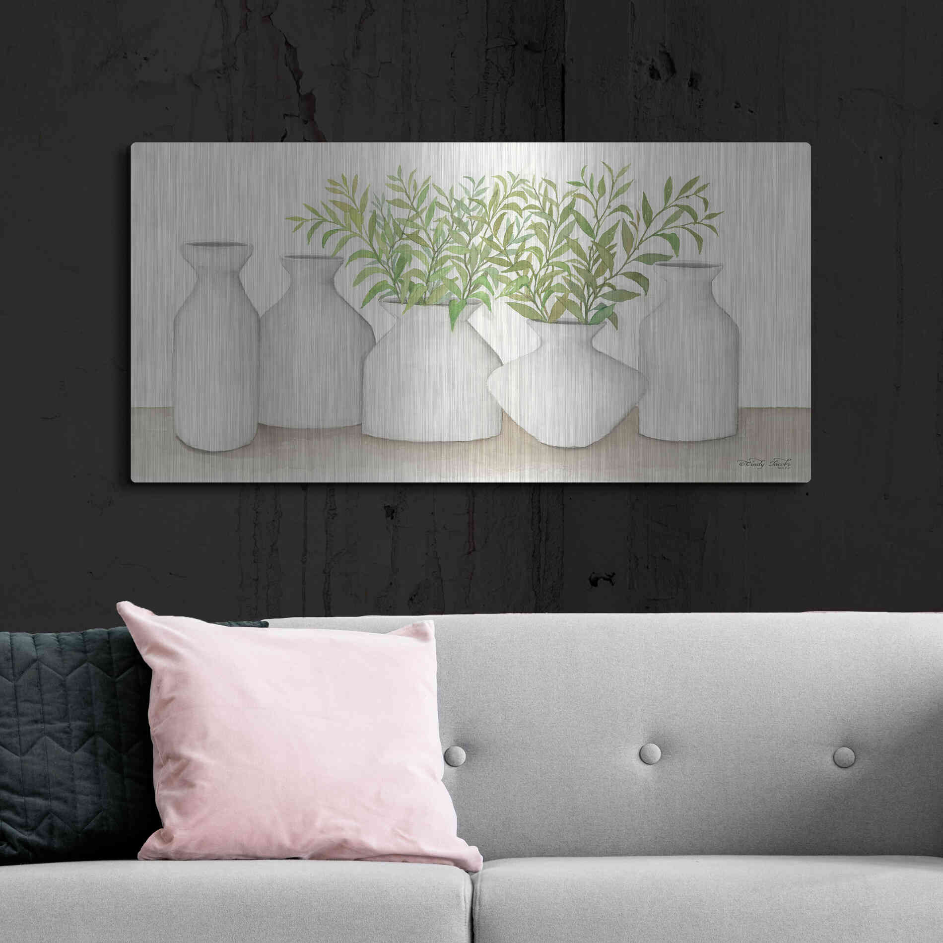 Luxe Metal Art 'Simplicity in White II' by Cindy Jacobs, Metal Wall Art,48x24