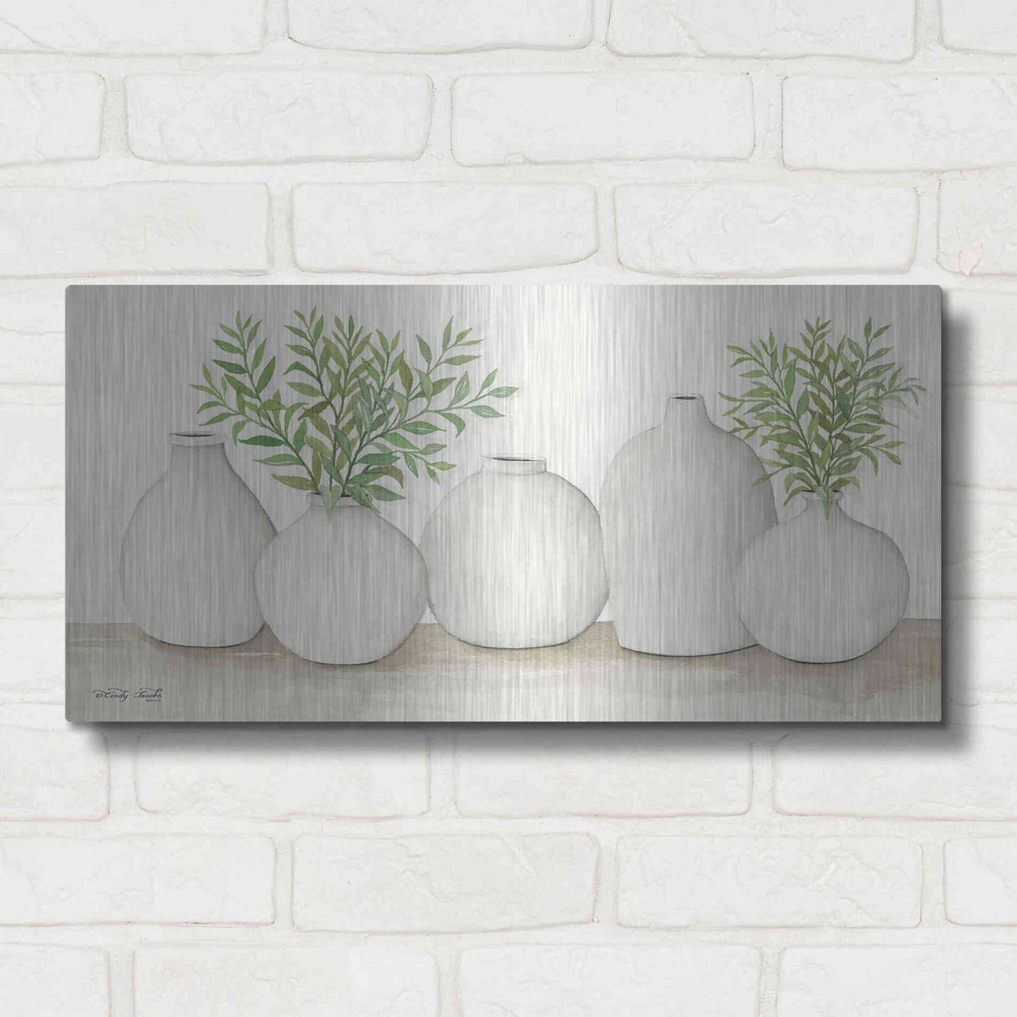 Luxe Metal Art 'Simplicity in White I' by Cindy Jacobs, Metal Wall Art,24x12