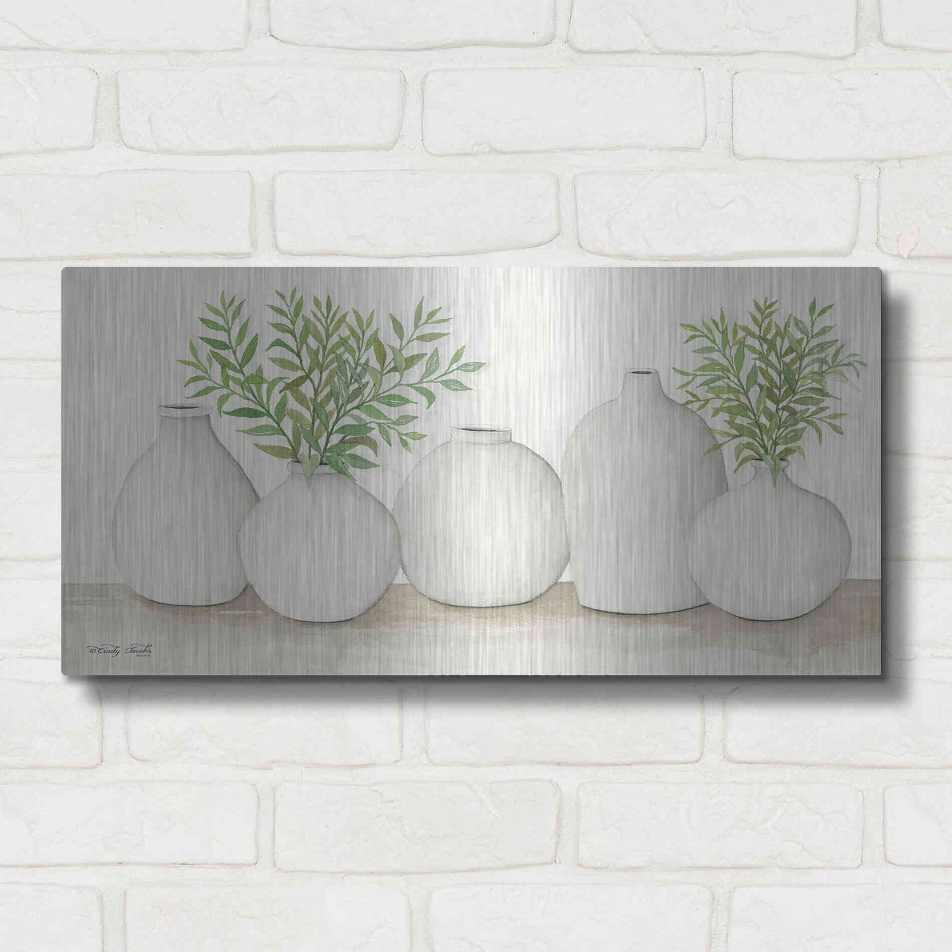 Luxe Metal Art 'Simplicity in White I' by Cindy Jacobs, Metal Wall Art,24x12