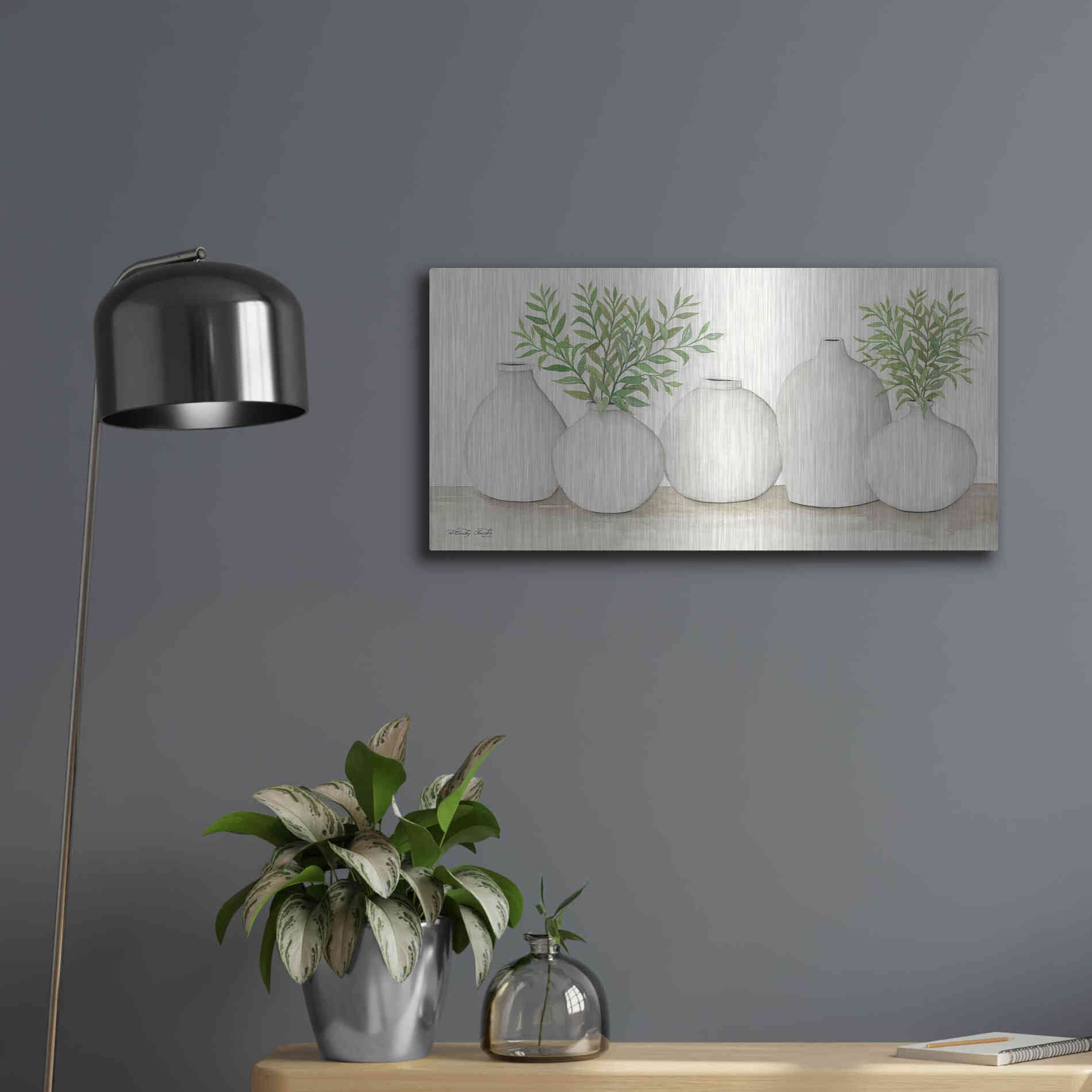 Luxe Metal Art 'Simplicity in White I' by Cindy Jacobs, Metal Wall Art,24x12
