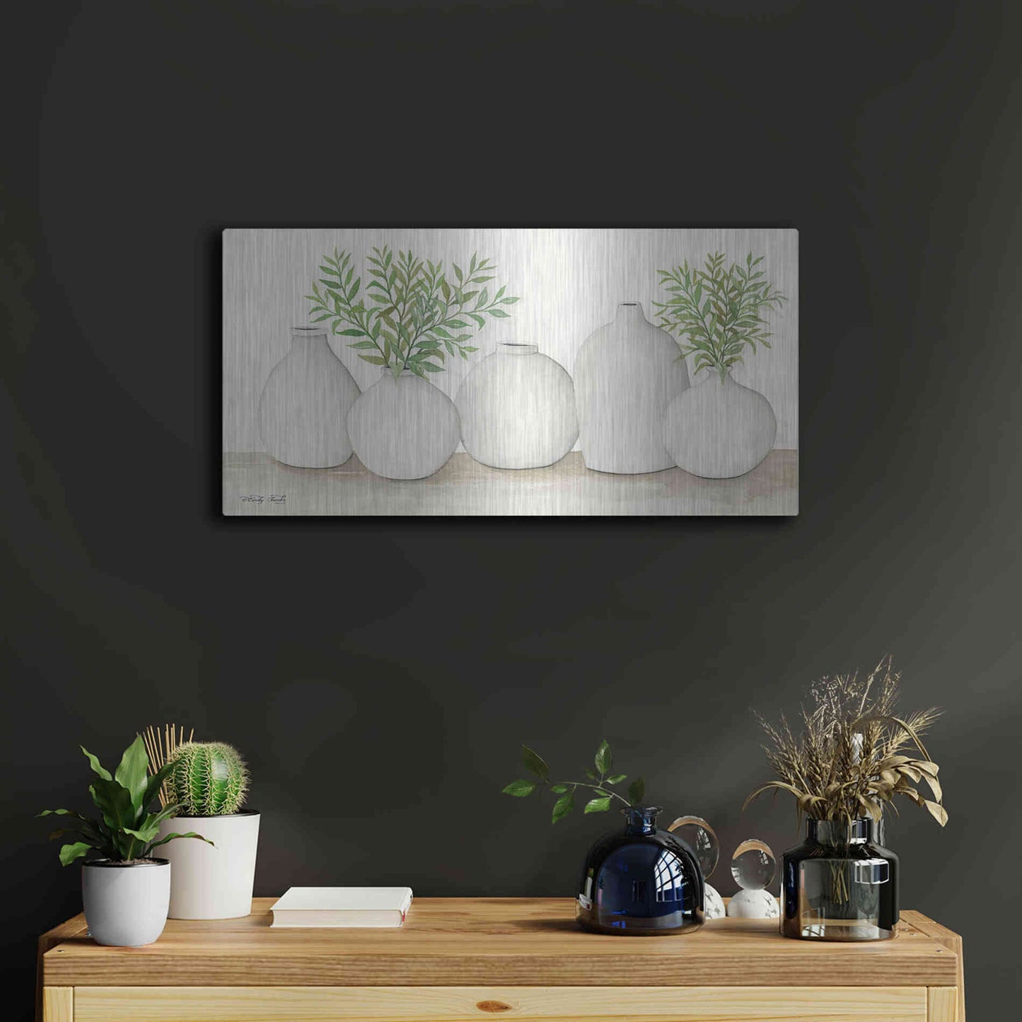 Luxe Metal Art 'Simplicity in White I' by Cindy Jacobs, Metal Wall Art,24x12