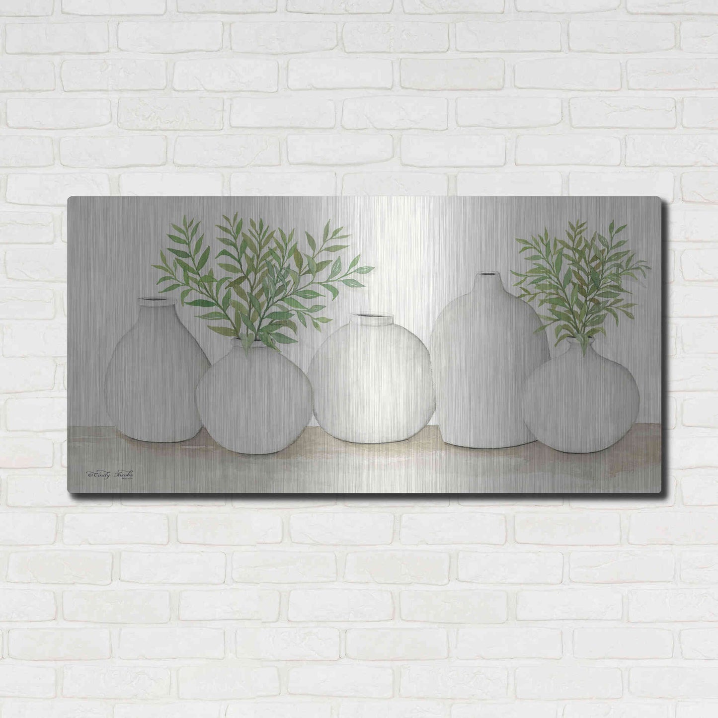 Luxe Metal Art 'Simplicity in White I' by Cindy Jacobs, Metal Wall Art,48x24