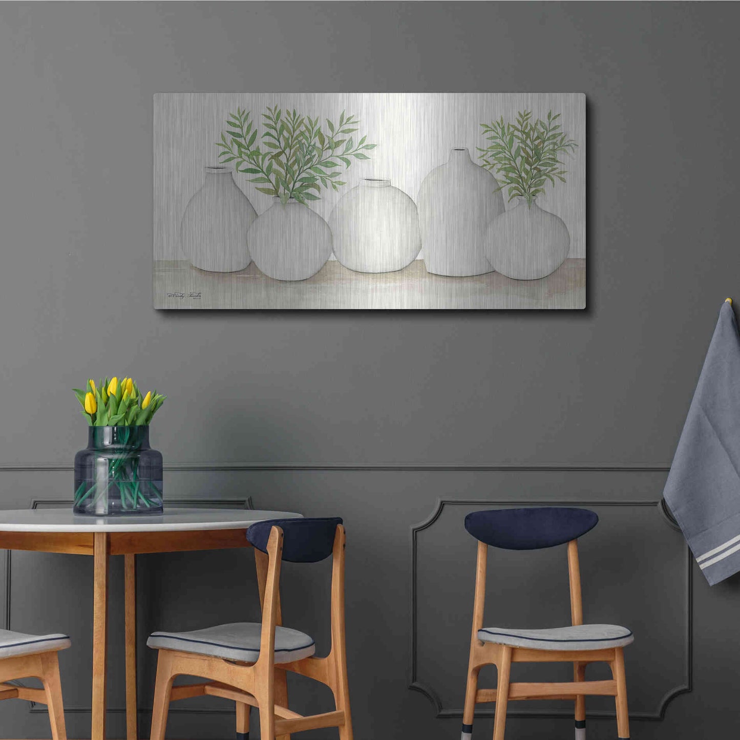 Luxe Metal Art 'Simplicity in White I' by Cindy Jacobs, Metal Wall Art,48x24