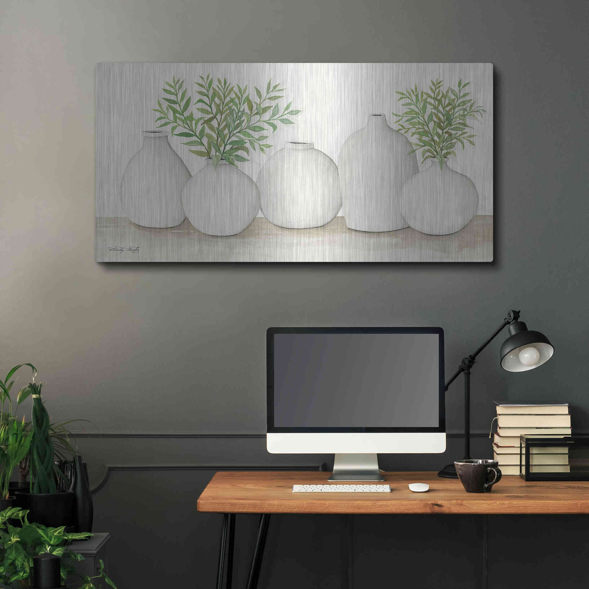 Luxe Metal Art 'Simplicity in White I' by Cindy Jacobs, Metal Wall Art,48x24