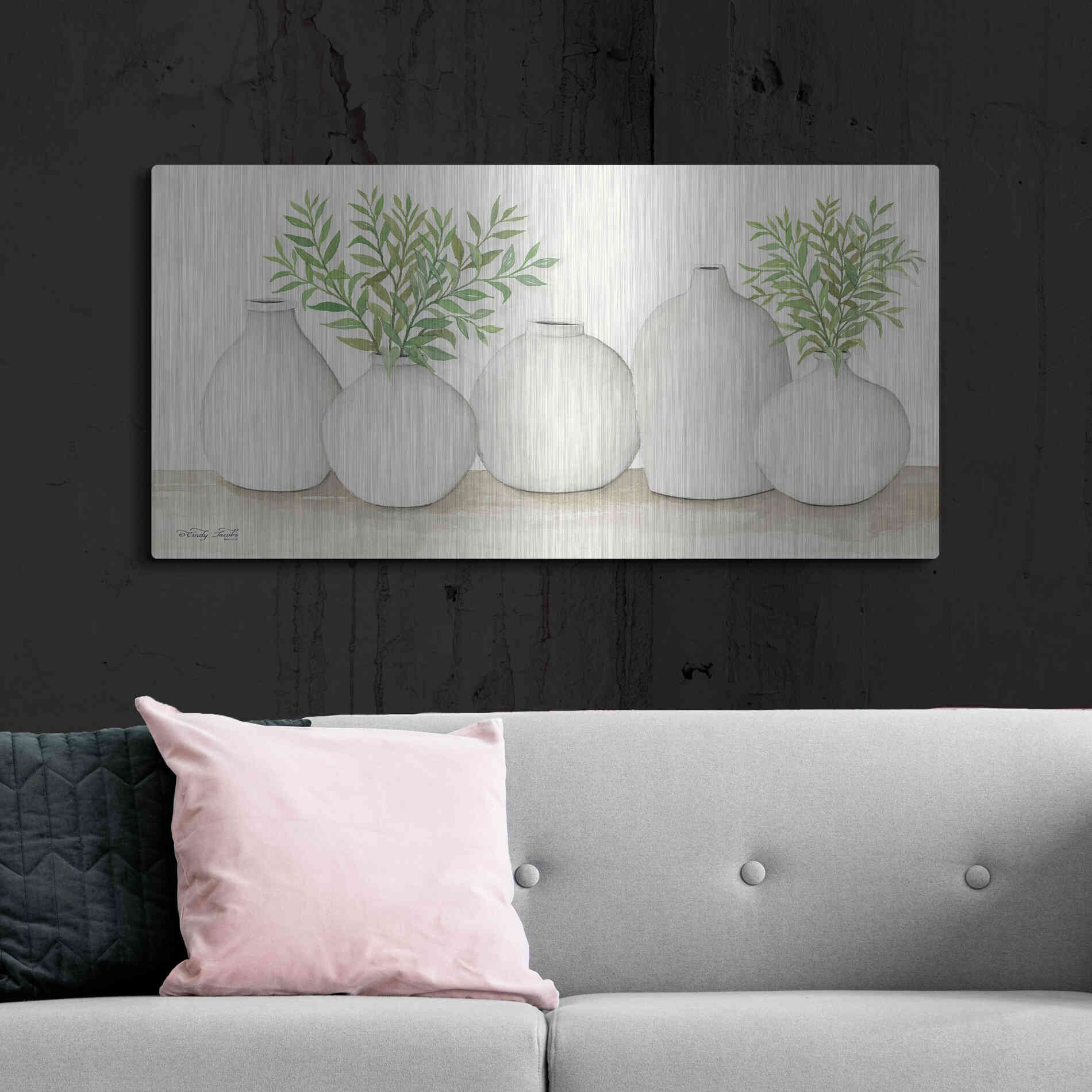Luxe Metal Art 'Simplicity in White I' by Cindy Jacobs, Metal Wall Art,48x24