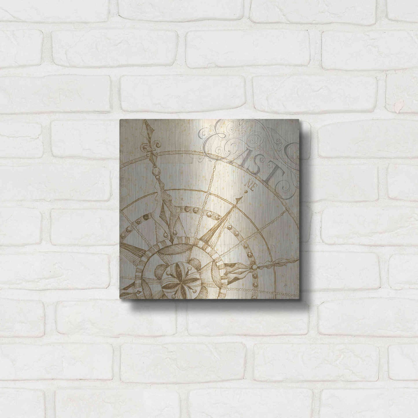 Luxe Metal Art 'Coast to Coast Sepia III' by Daphne Brissonet, Metal Wall Art,12x12