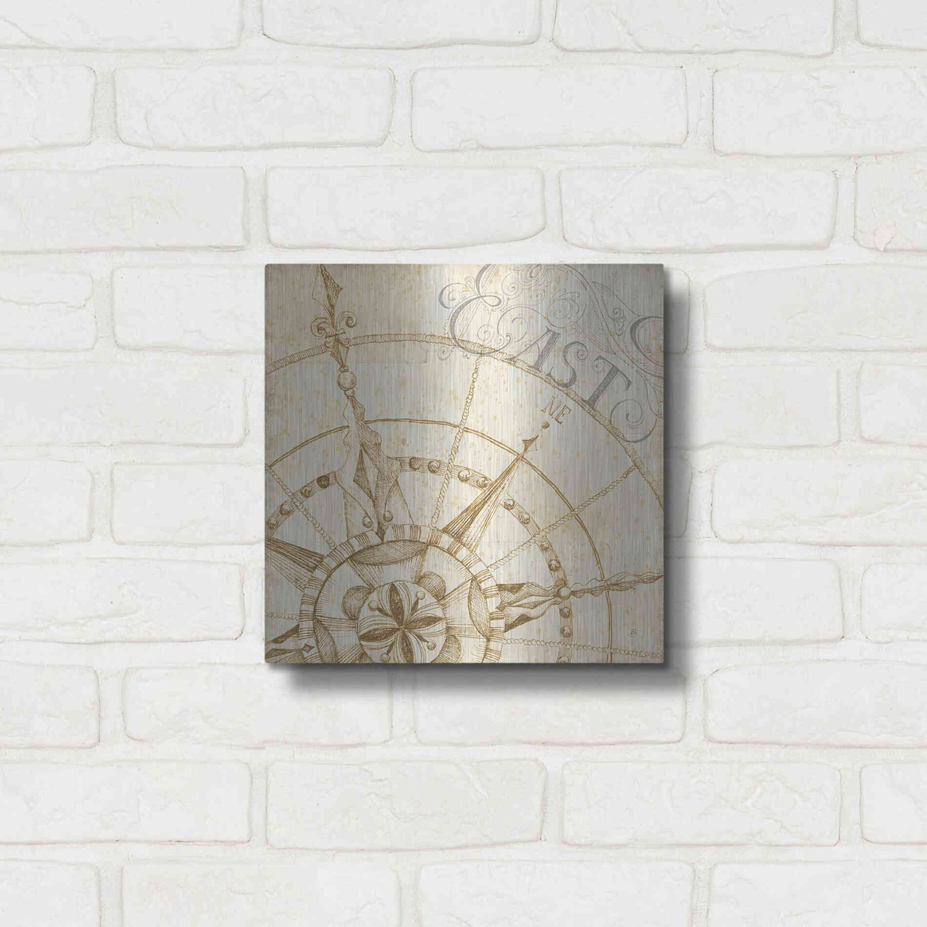 Luxe Metal Art 'Coast to Coast Sepia III' by Daphne Brissonet, Metal Wall Art,12x12