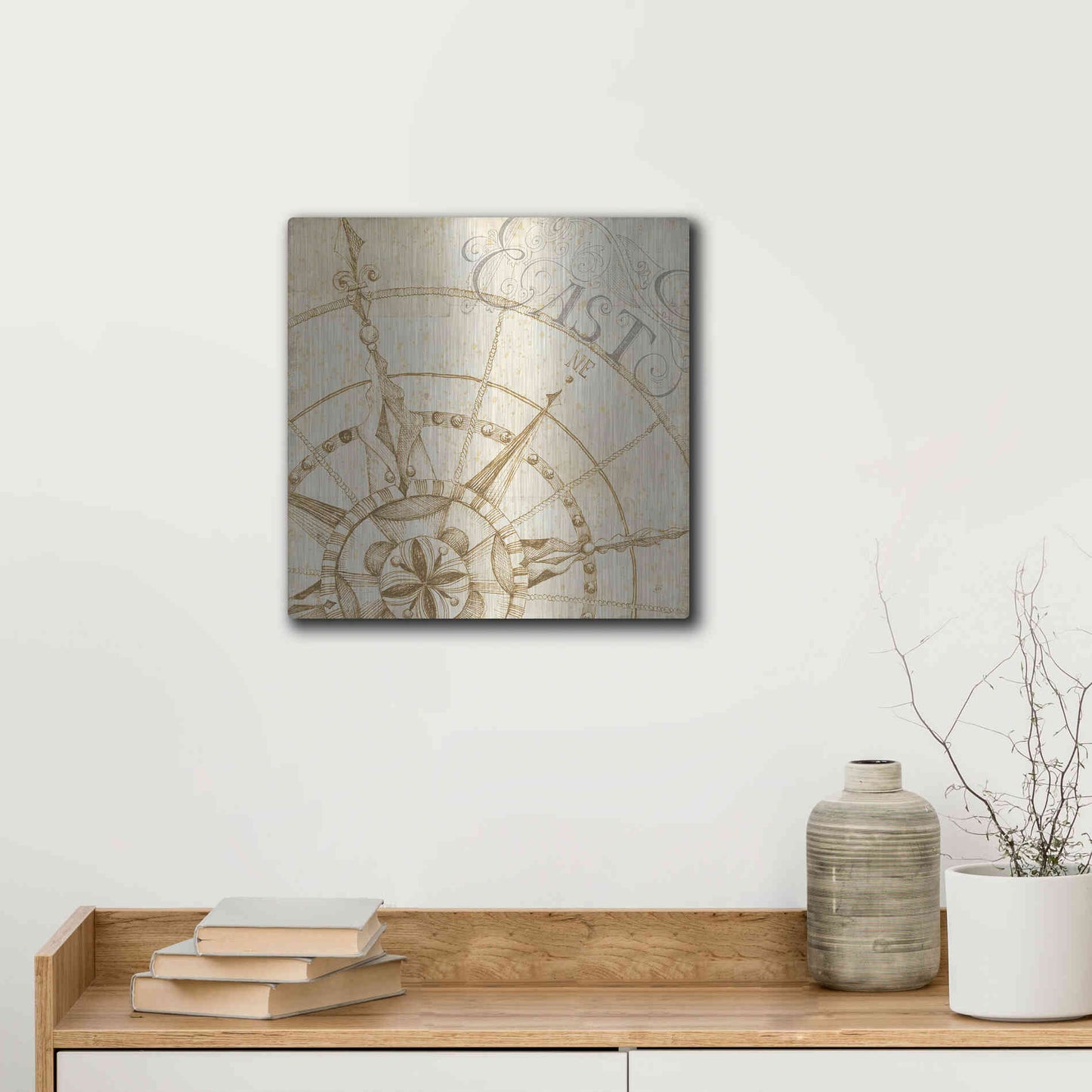 Luxe Metal Art 'Coast to Coast Sepia III' by Daphne Brissonet, Metal Wall Art,12x12