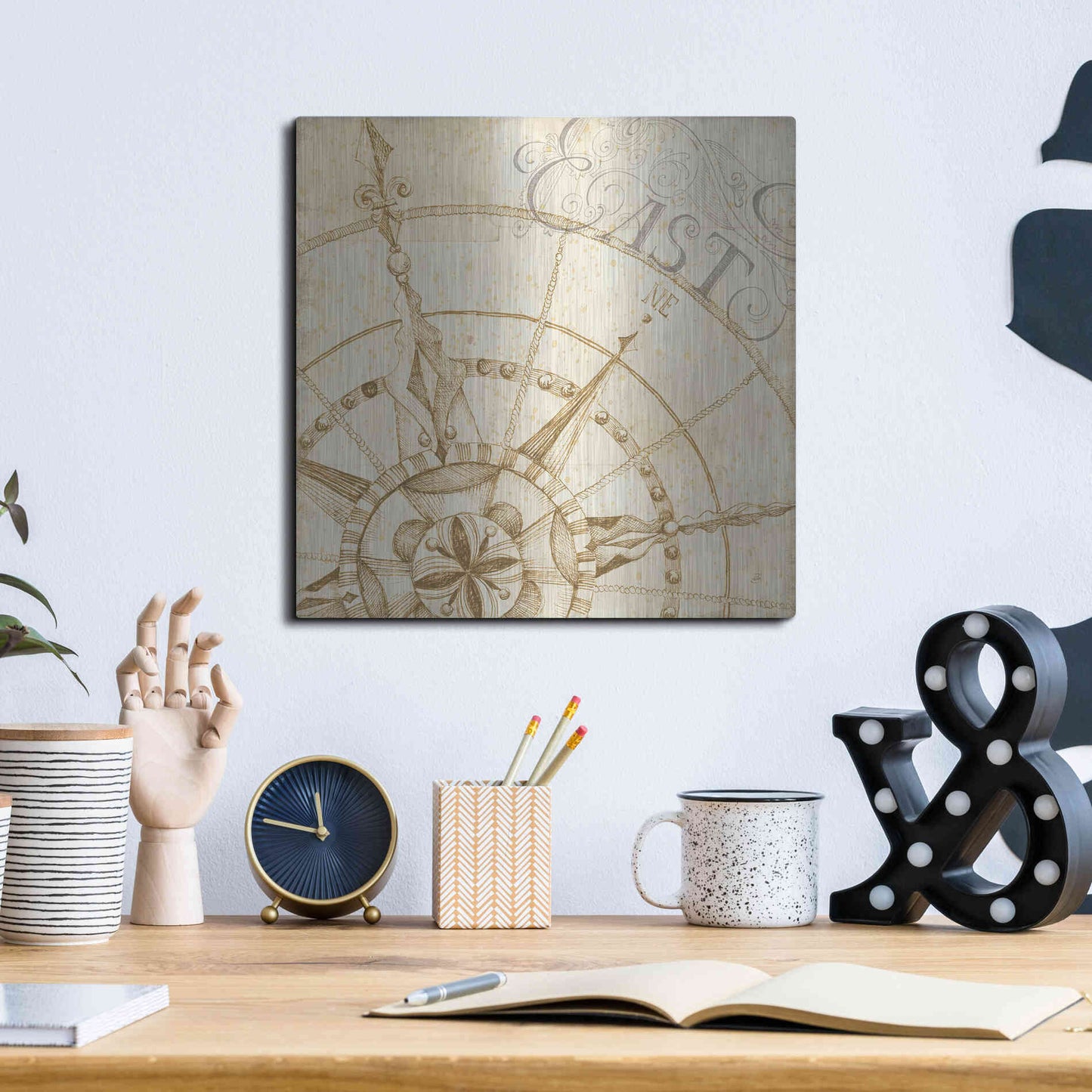 Luxe Metal Art 'Coast to Coast Sepia III' by Daphne Brissonet, Metal Wall Art,12x12