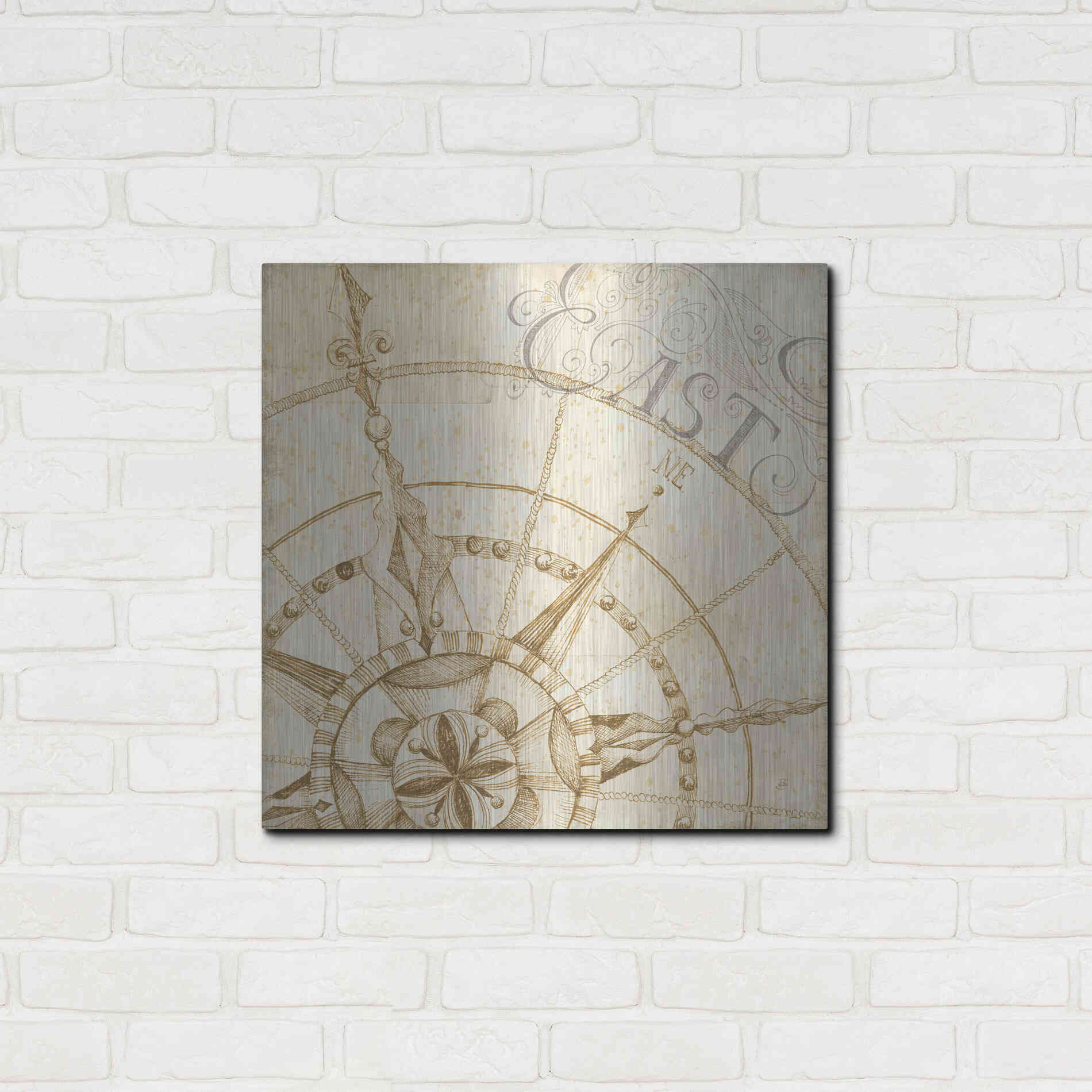 Luxe Metal Art 'Coast to Coast Sepia III' by Daphne Brissonet, Metal Wall Art,24x24