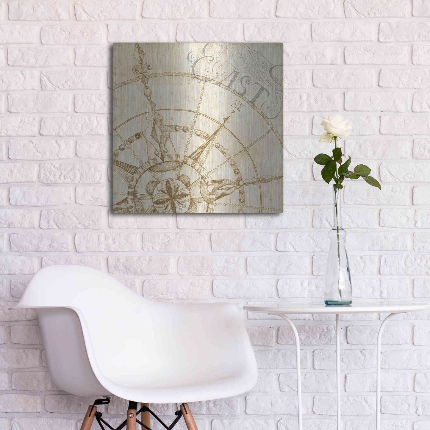 Luxe Metal Art 'Coast to Coast Sepia III' by Daphne Brissonet, Metal Wall Art,24x24