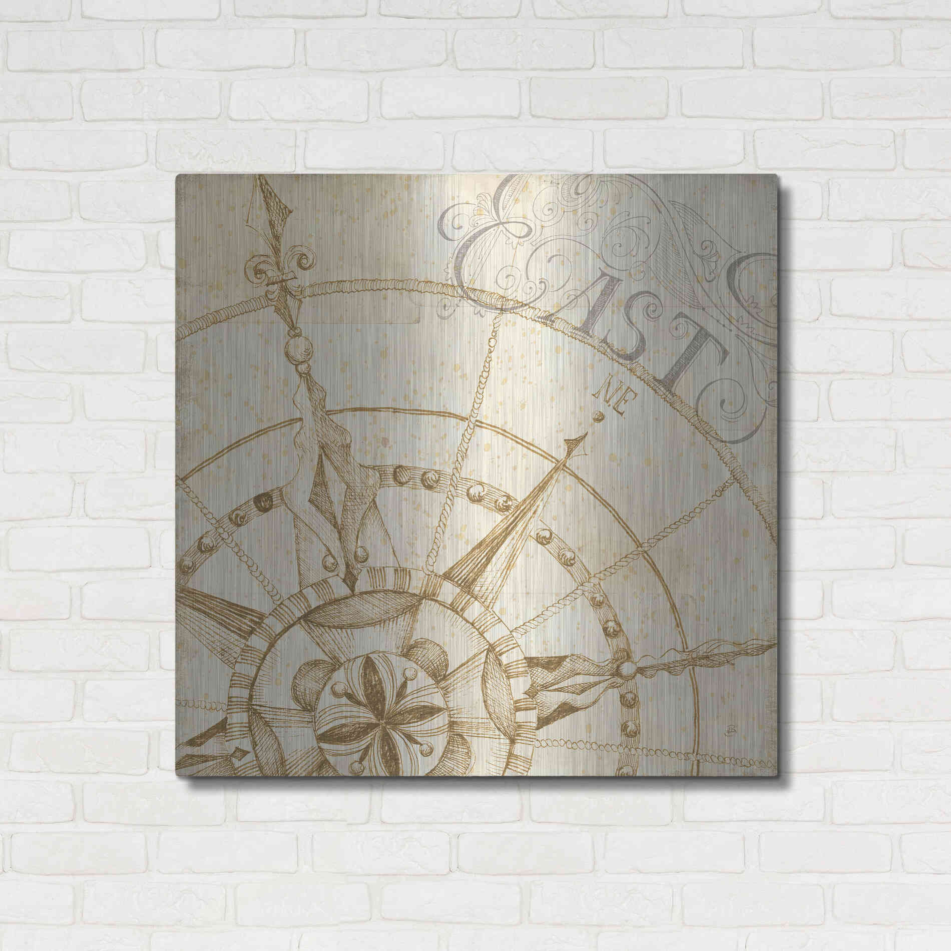 Luxe Metal Art 'Coast to Coast Sepia III' by Daphne Brissonet, Metal Wall Art,36x36