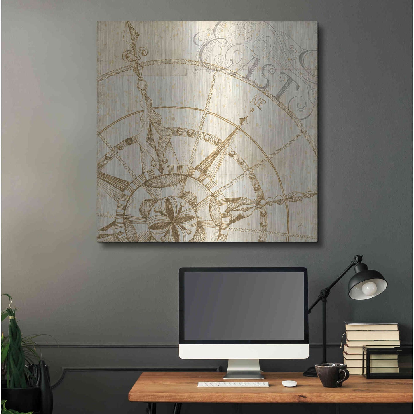 Luxe Metal Art 'Coast to Coast Sepia III' by Daphne Brissonet, Metal Wall Art,36x36