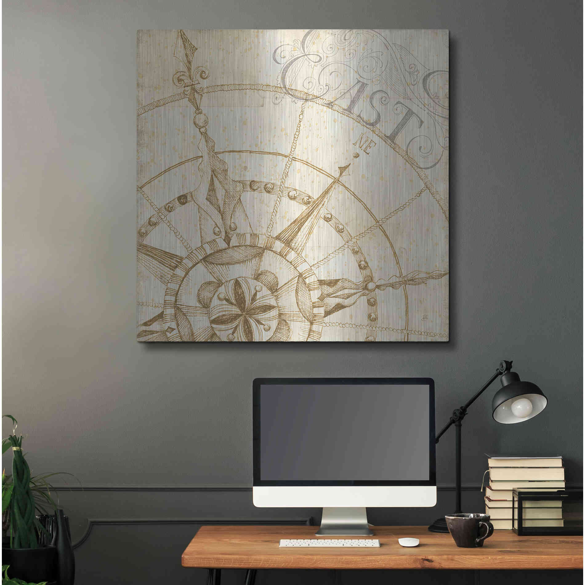 Luxe Metal Art 'Coast to Coast Sepia III' by Daphne Brissonet, Metal Wall Art,36x36