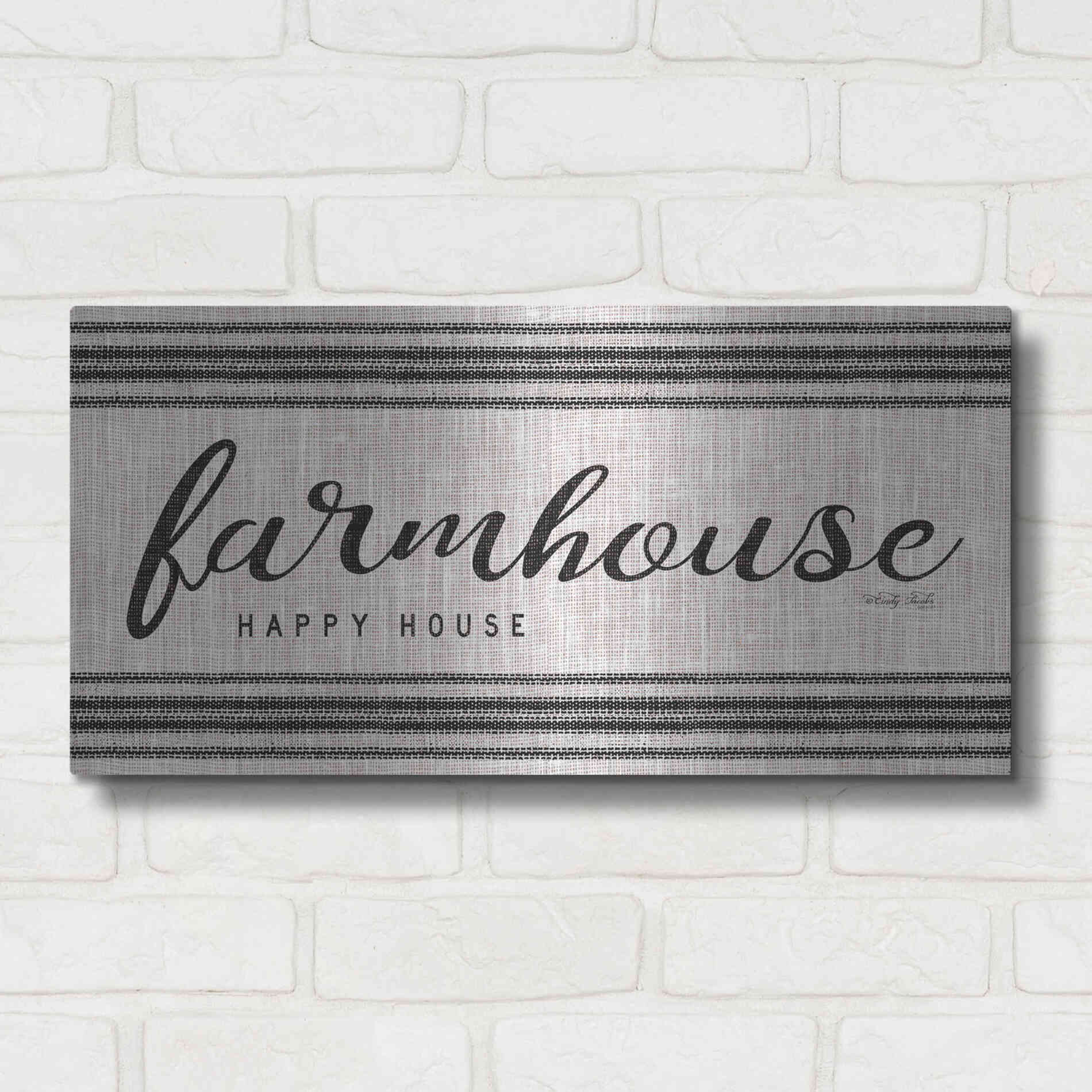 Luxe Metal Art 'Farmhouse Happy House' by Cindy Jacobs, Metal Wall Art,24x12