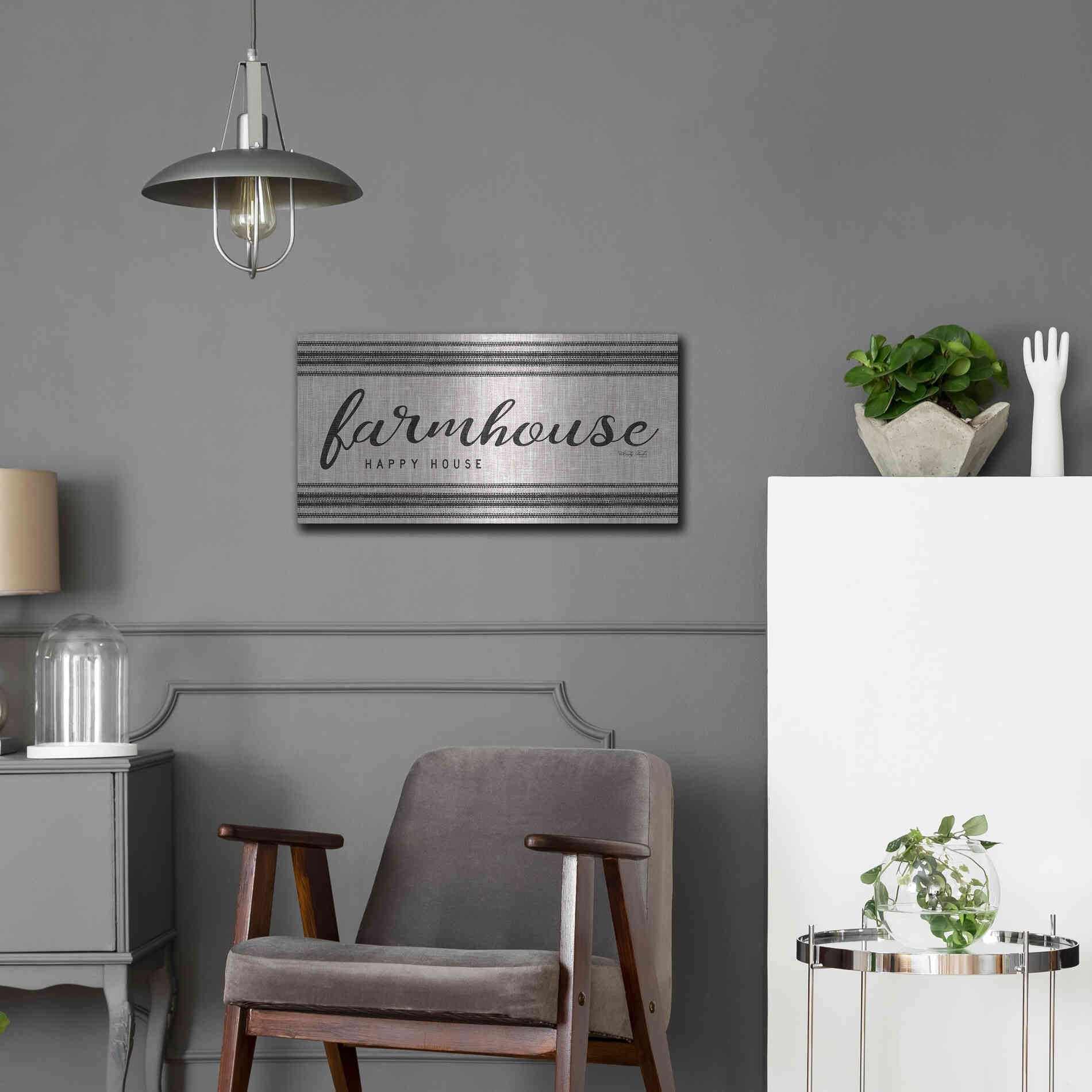 Luxe Metal Art 'Farmhouse Happy House' by Cindy Jacobs, Metal Wall Art,24x12