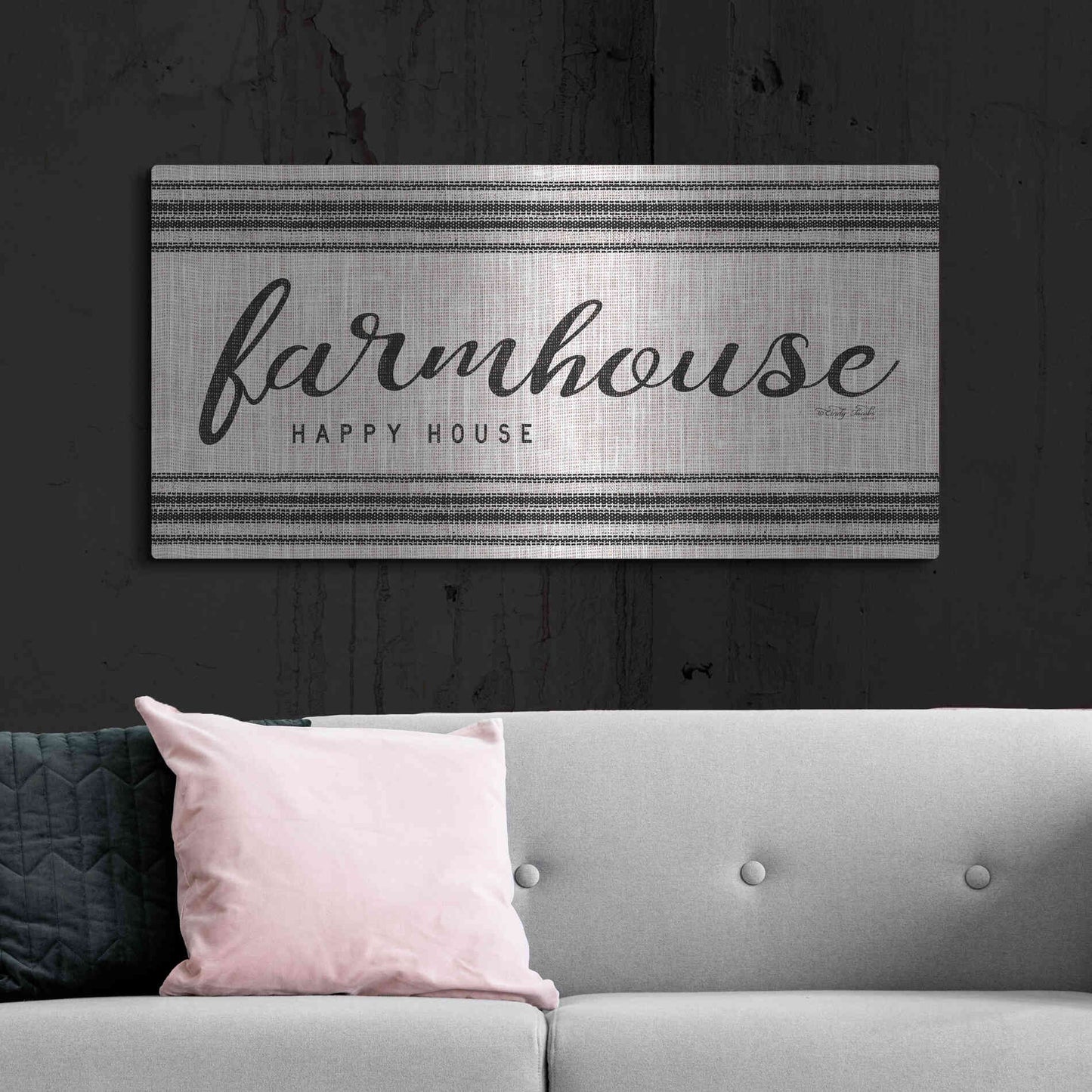 Luxe Metal Art 'Farmhouse Happy House' by Cindy Jacobs, Metal Wall Art,48x24
