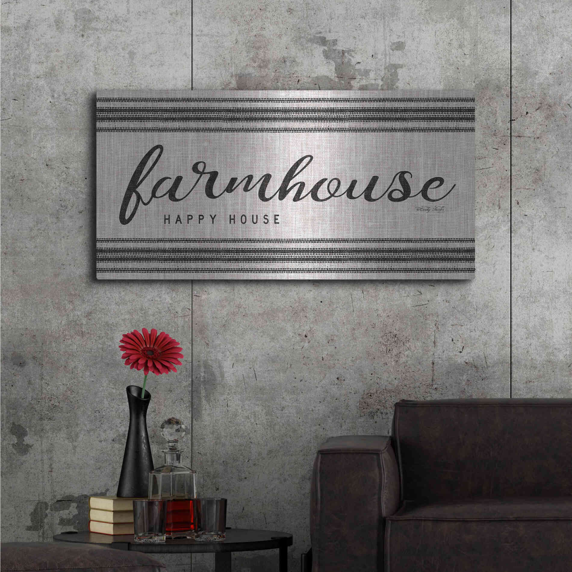 Luxe Metal Art 'Farmhouse Happy House' by Cindy Jacobs, Metal Wall Art,48x24