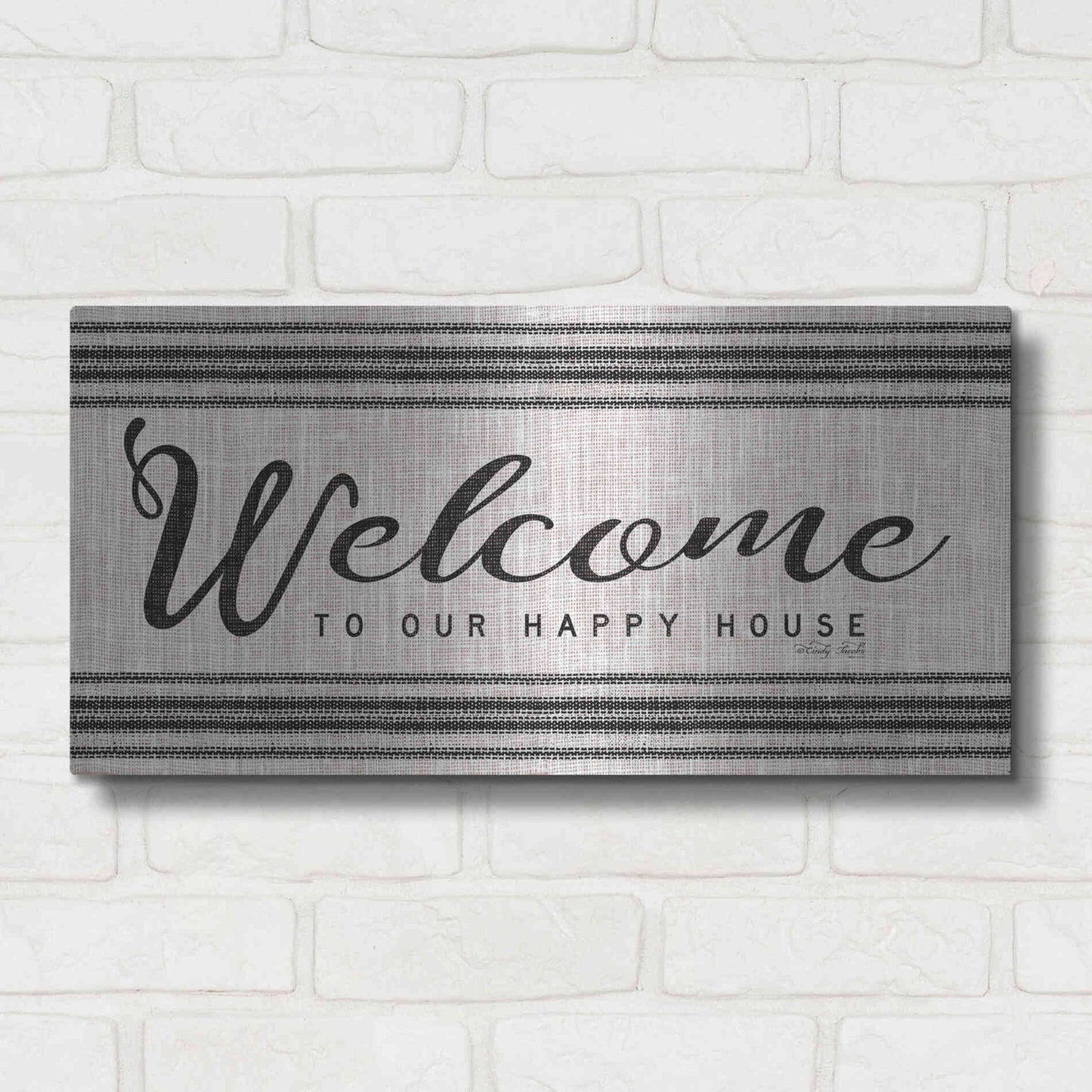 Luxe Metal Art 'Welcome to Our Happy Place' by Cindy Jacobs, Metal Wall Art,24x12
