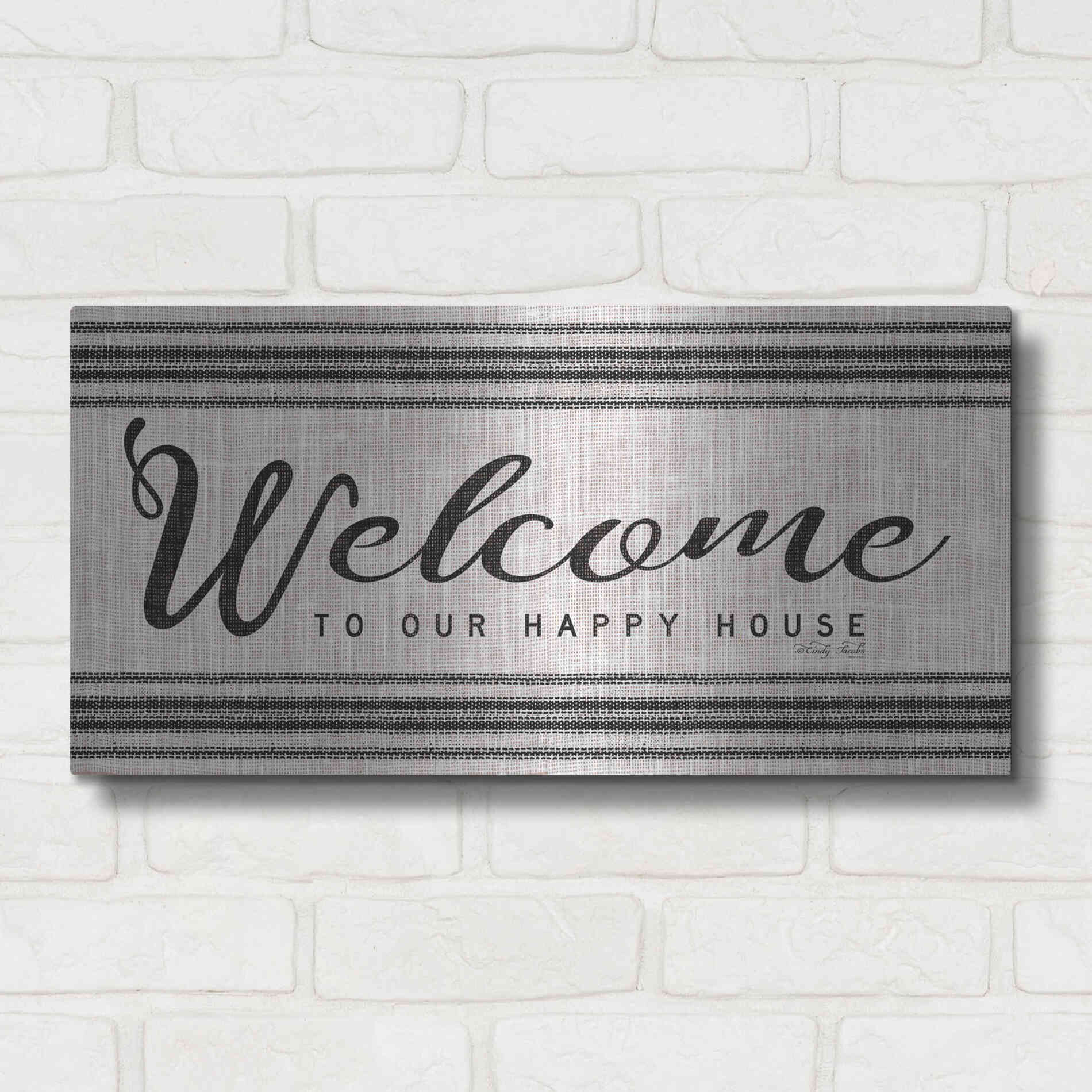 Luxe Metal Art 'Welcome to Our Happy Place' by Cindy Jacobs, Metal Wall Art,24x12
