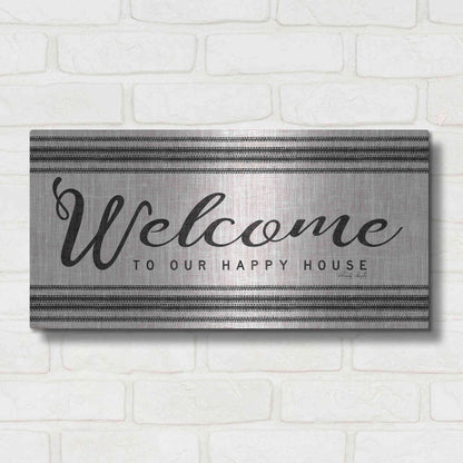Luxe Metal Art 'Welcome to Our Happy Place' by Cindy Jacobs, Metal Wall Art,24x12