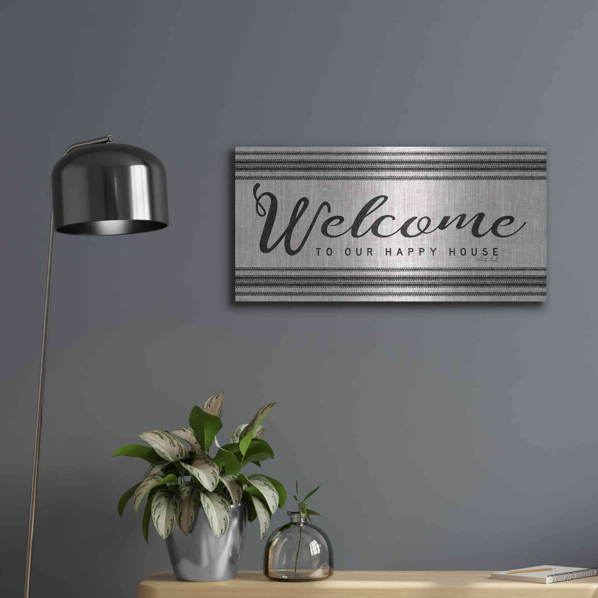 Luxe Metal Art 'Welcome to Our Happy Place' by Cindy Jacobs, Metal Wall Art,24x12
