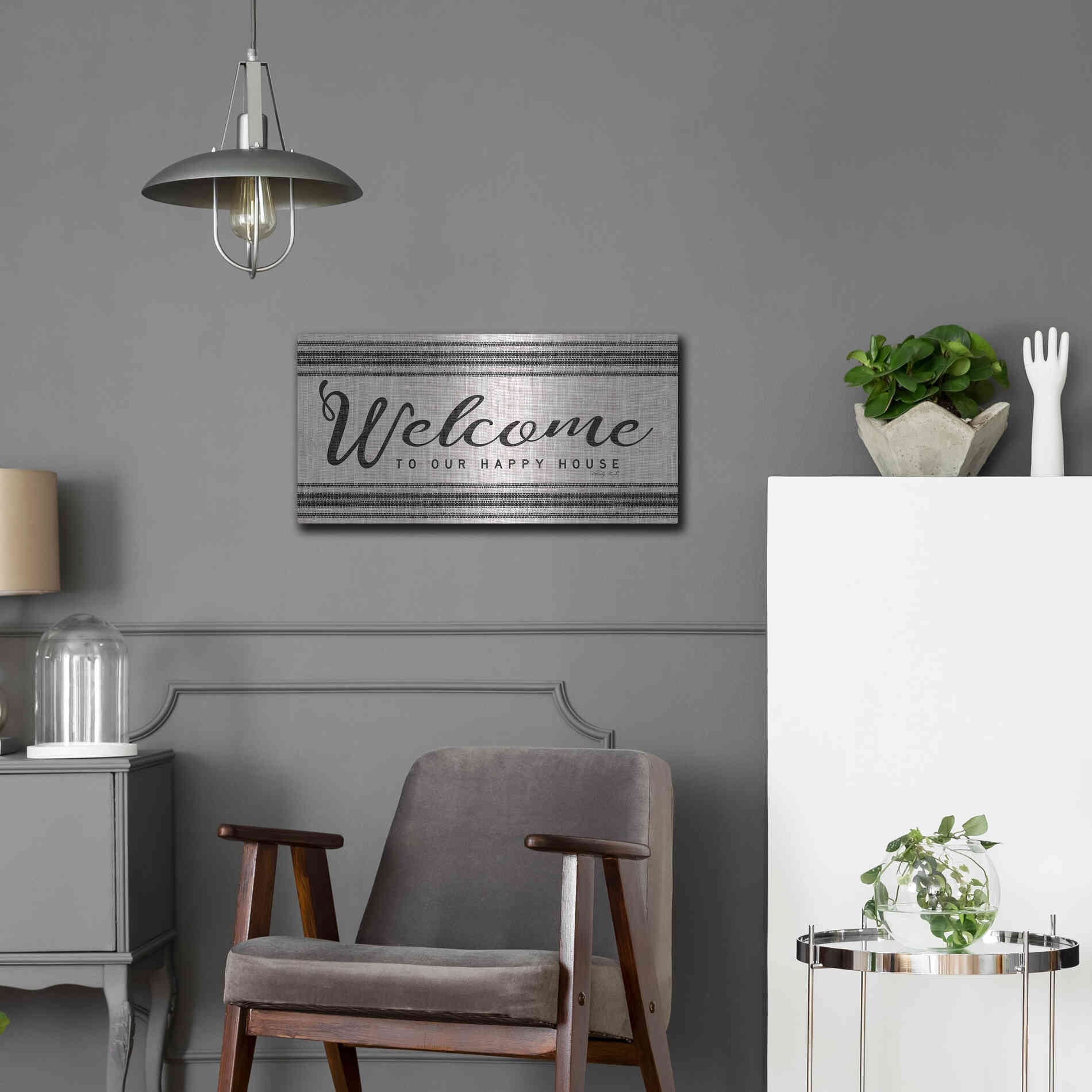 Luxe Metal Art 'Welcome to Our Happy Place' by Cindy Jacobs, Metal Wall Art,24x12