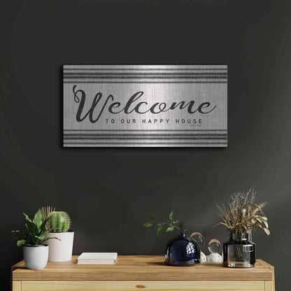 Luxe Metal Art 'Welcome to Our Happy Place' by Cindy Jacobs, Metal Wall Art,24x12