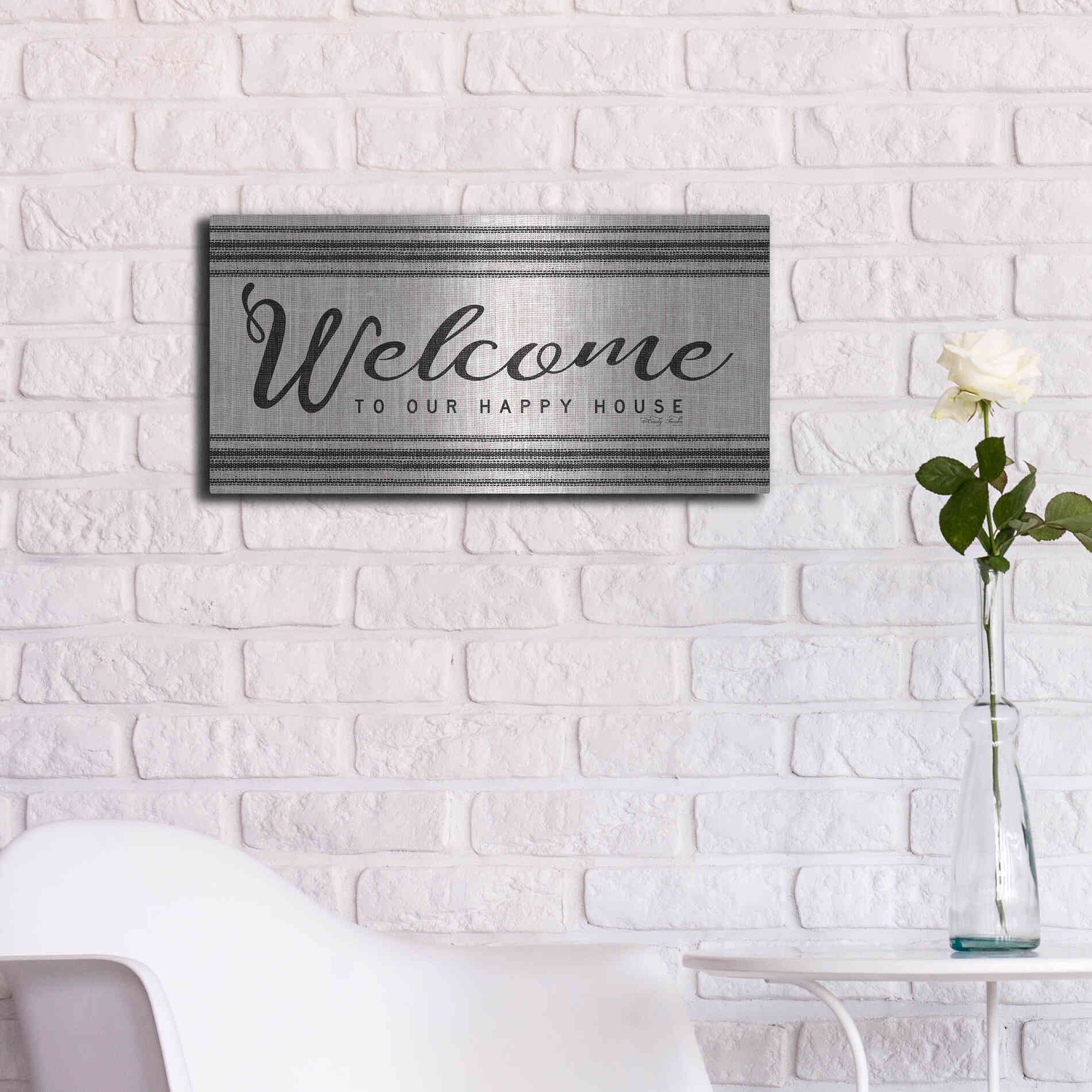 Luxe Metal Art 'Welcome to Our Happy Place' by Cindy Jacobs, Metal Wall Art,24x12