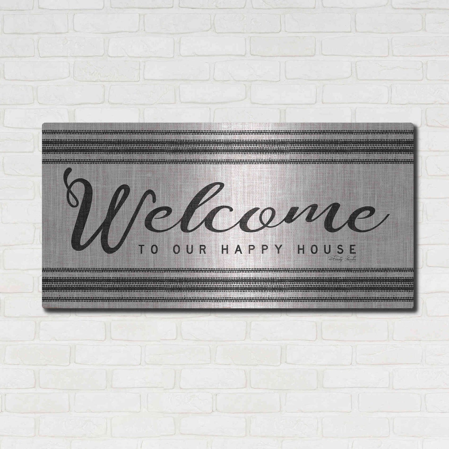 Luxe Metal Art 'Welcome to Our Happy Place' by Cindy Jacobs, Metal Wall Art,48x24