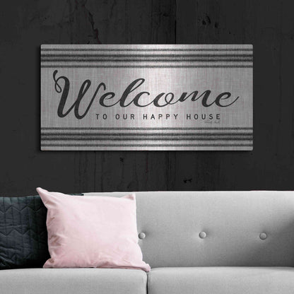 Luxe Metal Art 'Welcome to Our Happy Place' by Cindy Jacobs, Metal Wall Art,48x24