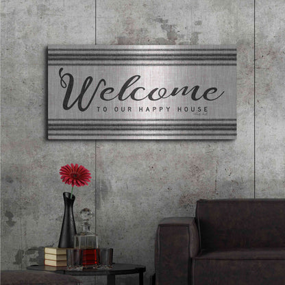 Luxe Metal Art 'Welcome to Our Happy Place' by Cindy Jacobs, Metal Wall Art,48x24