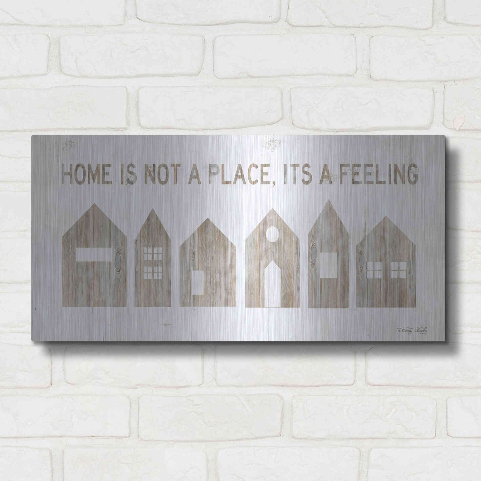 Luxe Metal Art 'Home is Not a Place' by Cindy Jacobs, Metal Wall Art,24x12