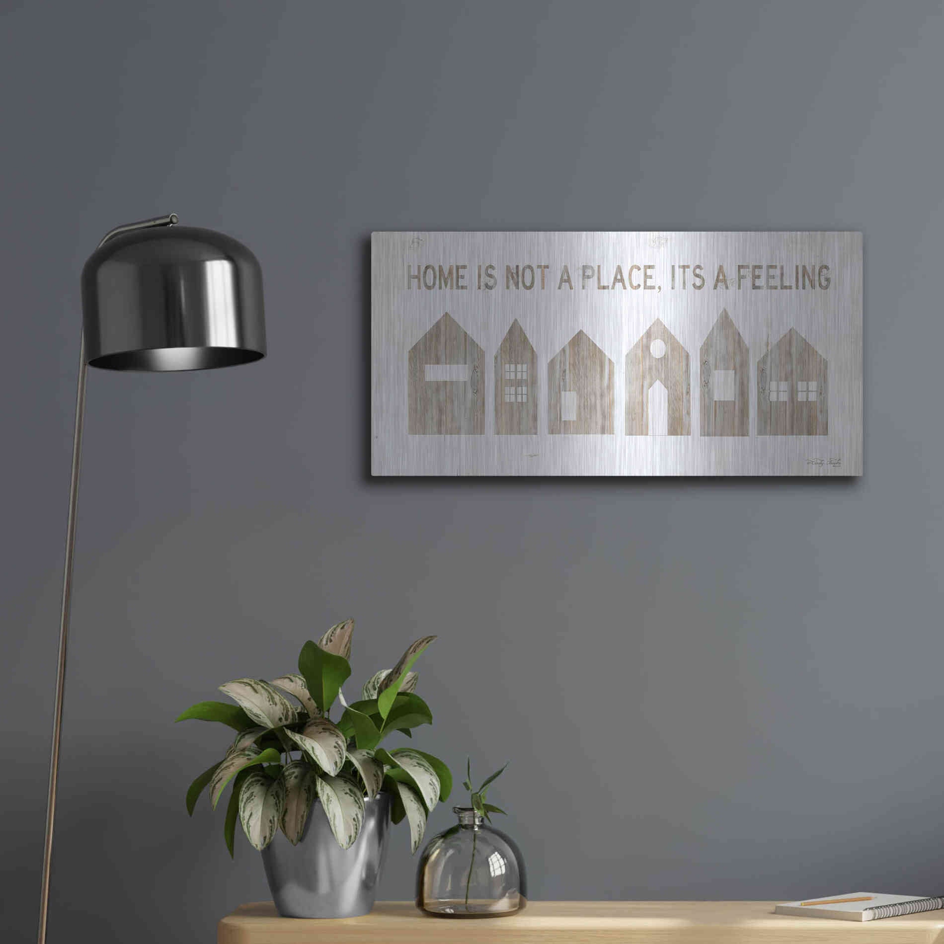 Luxe Metal Art 'Home is Not a Place' by Cindy Jacobs, Metal Wall Art,24x12