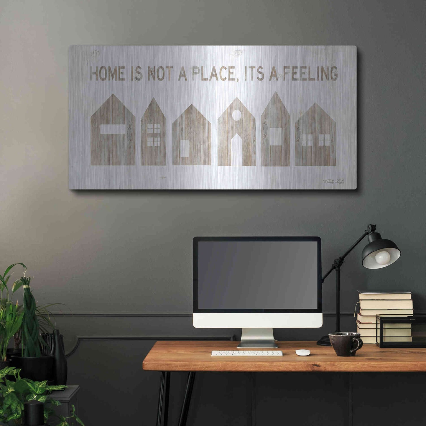 Luxe Metal Art 'Home is Not a Place' by Cindy Jacobs, Metal Wall Art,48x24