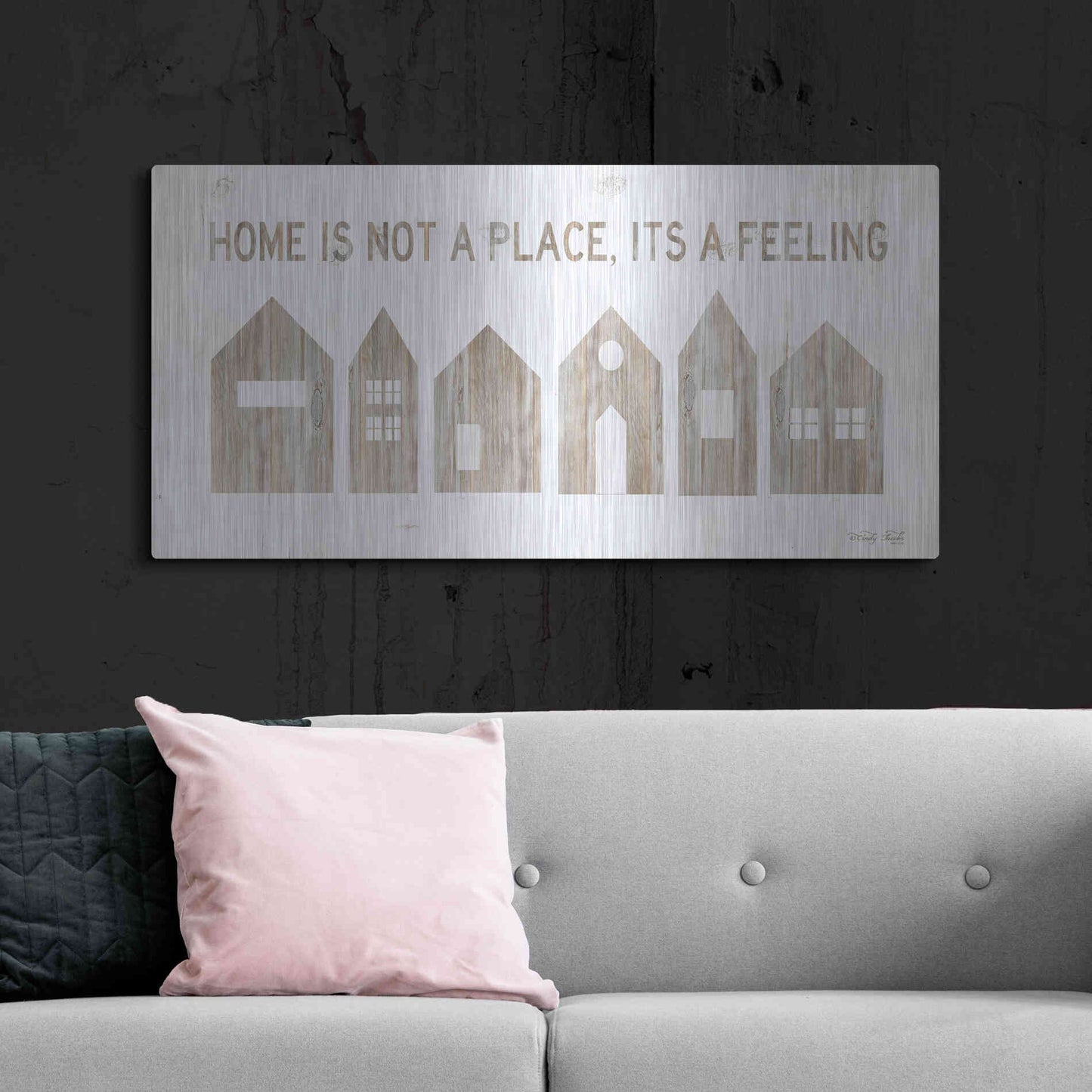 Luxe Metal Art 'Home is Not a Place' by Cindy Jacobs, Metal Wall Art,48x24