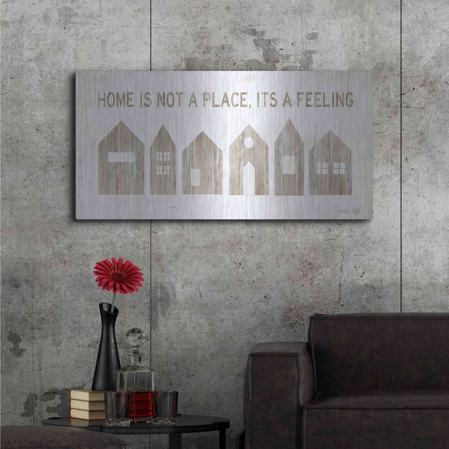 Luxe Metal Art 'Home is Not a Place' by Cindy Jacobs, Metal Wall Art,48x24
