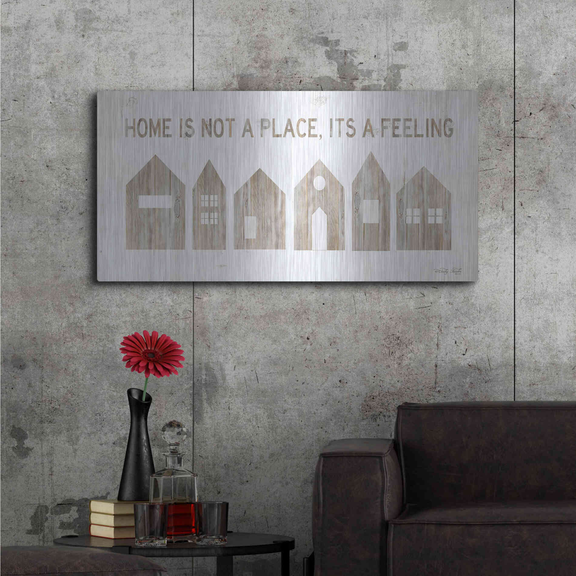 Luxe Metal Art 'Home is Not a Place' by Cindy Jacobs, Metal Wall Art,48x24